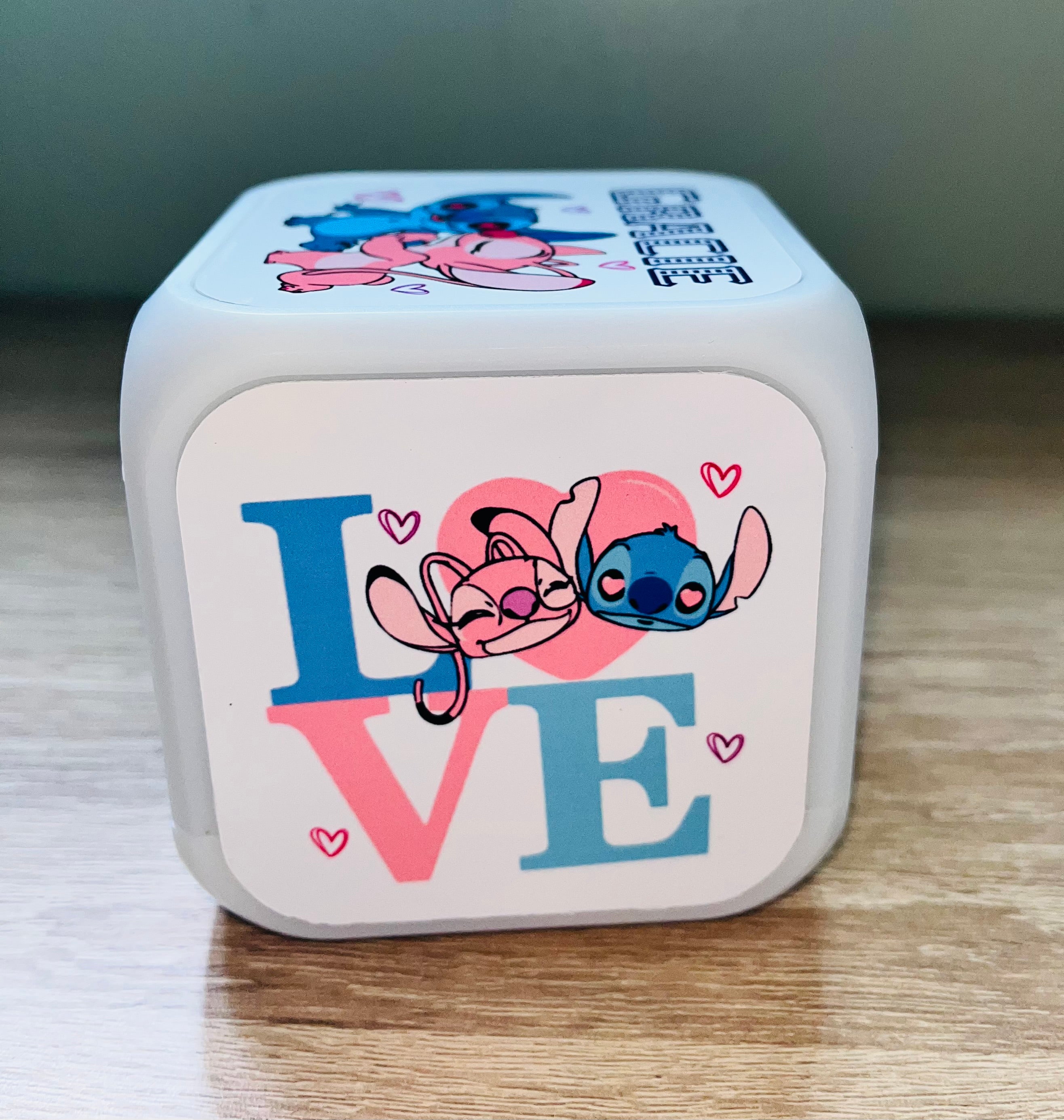 Stitch & Angel Design Personalised LED Cube Digital Alarm Clock - Colour Changing/Great Gift Idea