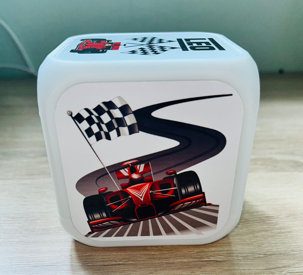 F1 Motorsport Design Personalised LED Cube Digital Alarm Clock - Colour Changing/Great Gift Idea