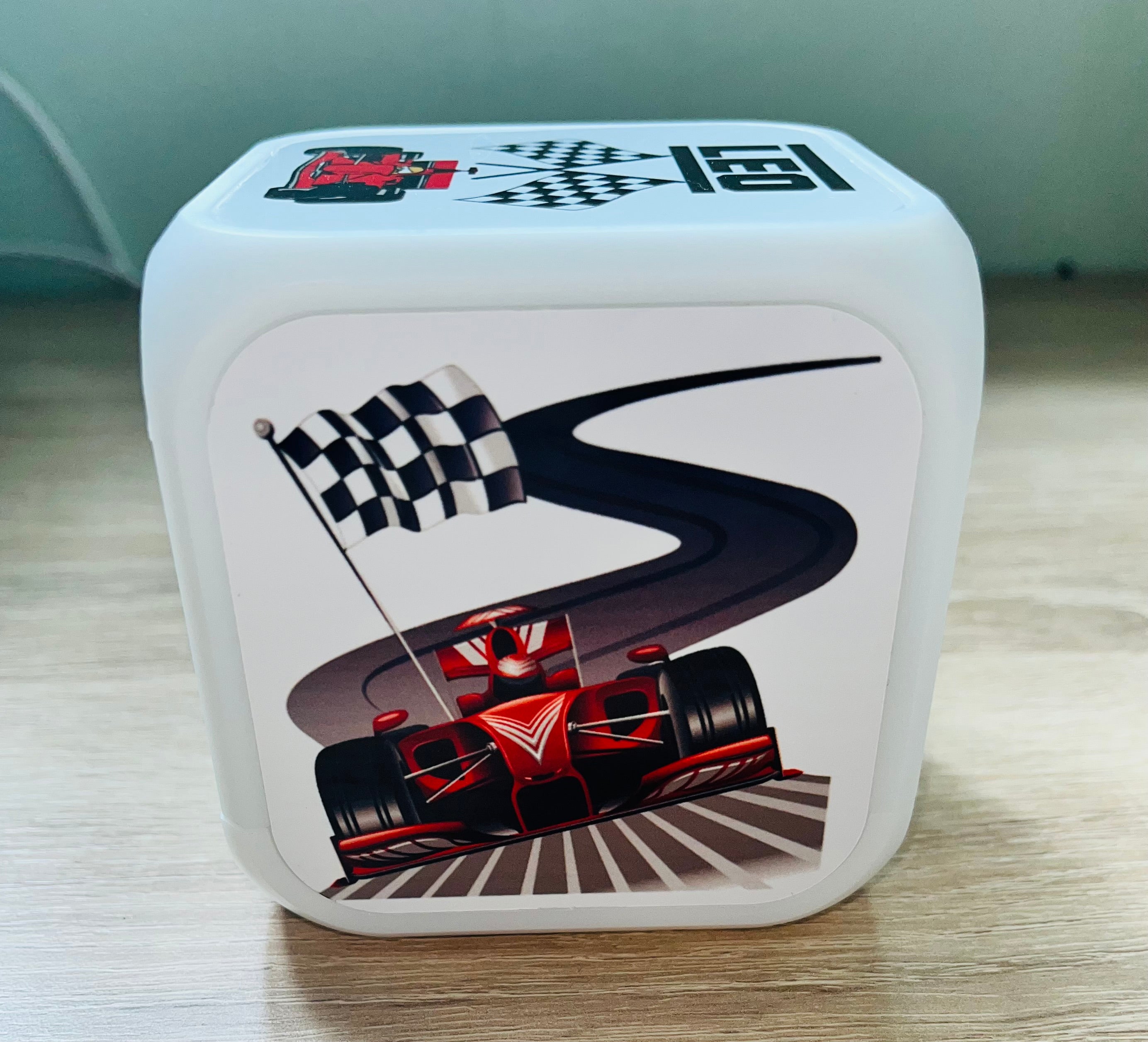 F1 Motorsport Design Personalised LED Cube Digital Alarm Clock - Colour Changing/Great Gift Idea