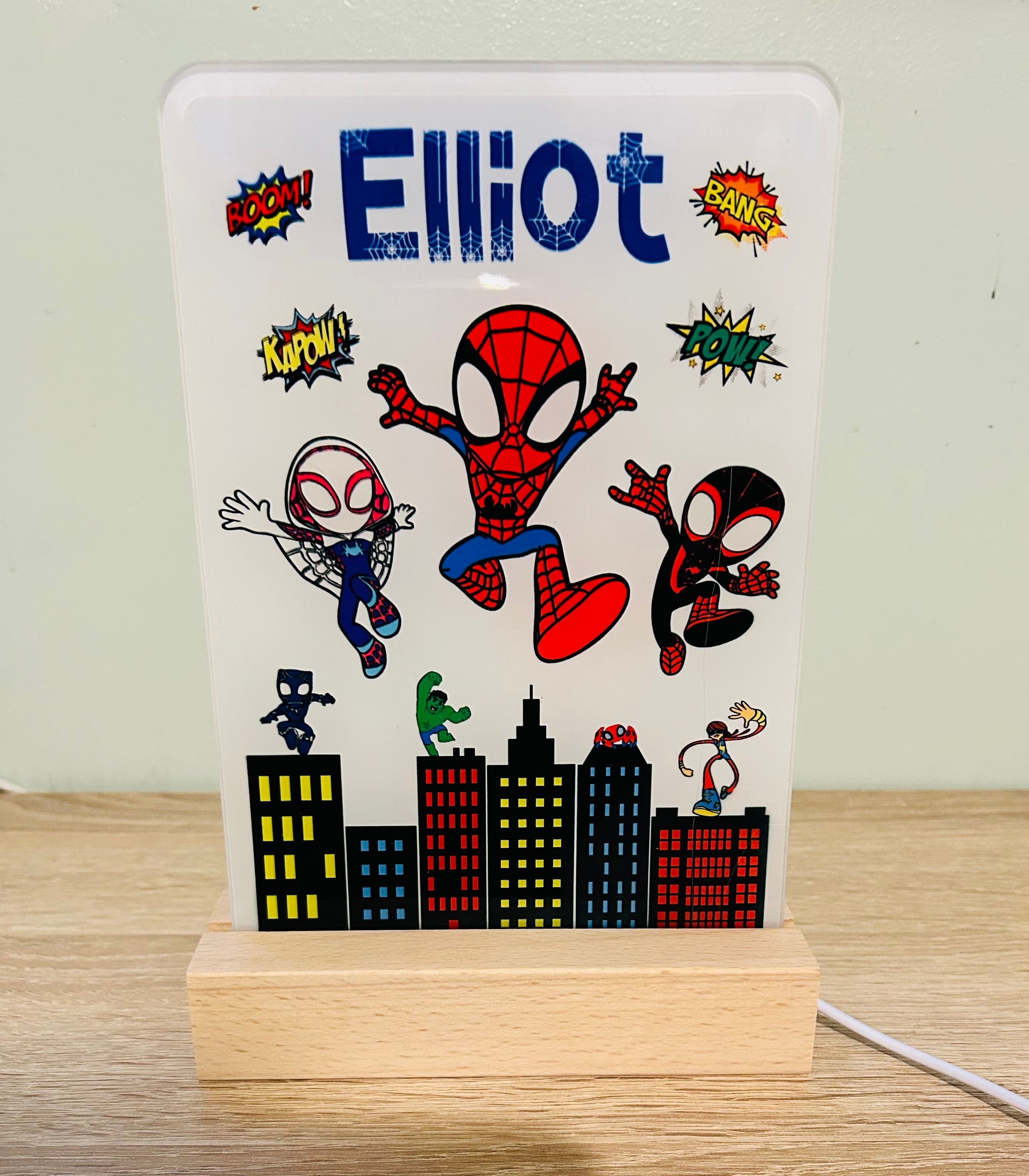 Spidey & Friends Themed Sub LED Night Light - Comes Fully Personalised. Unique Gift Idea.  Perfect for Bedroom. Christmas/Birthday Gift.