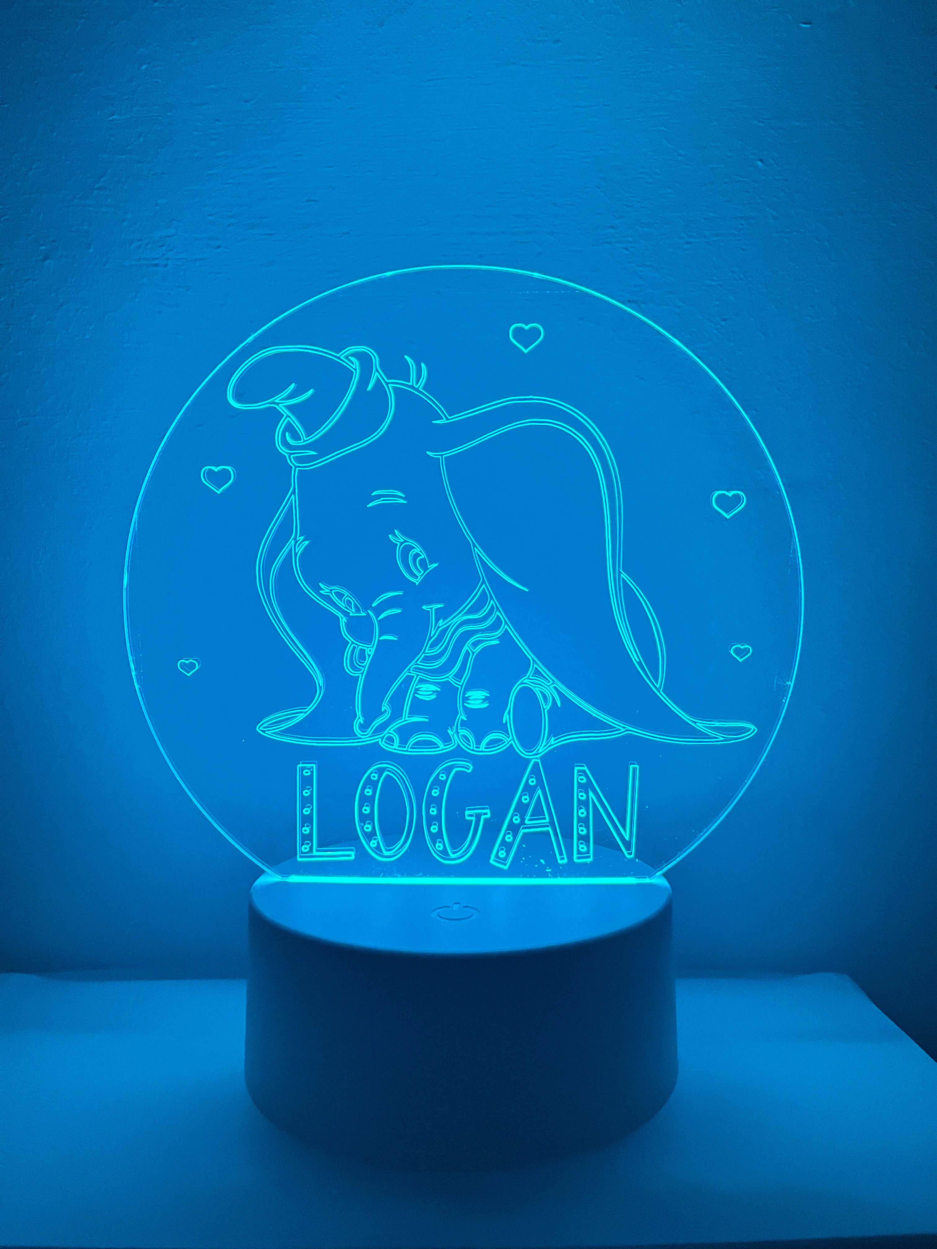 Character /Dumbo Themed LED Night Light - Comes Fully Personalised. Unique Gift Idea