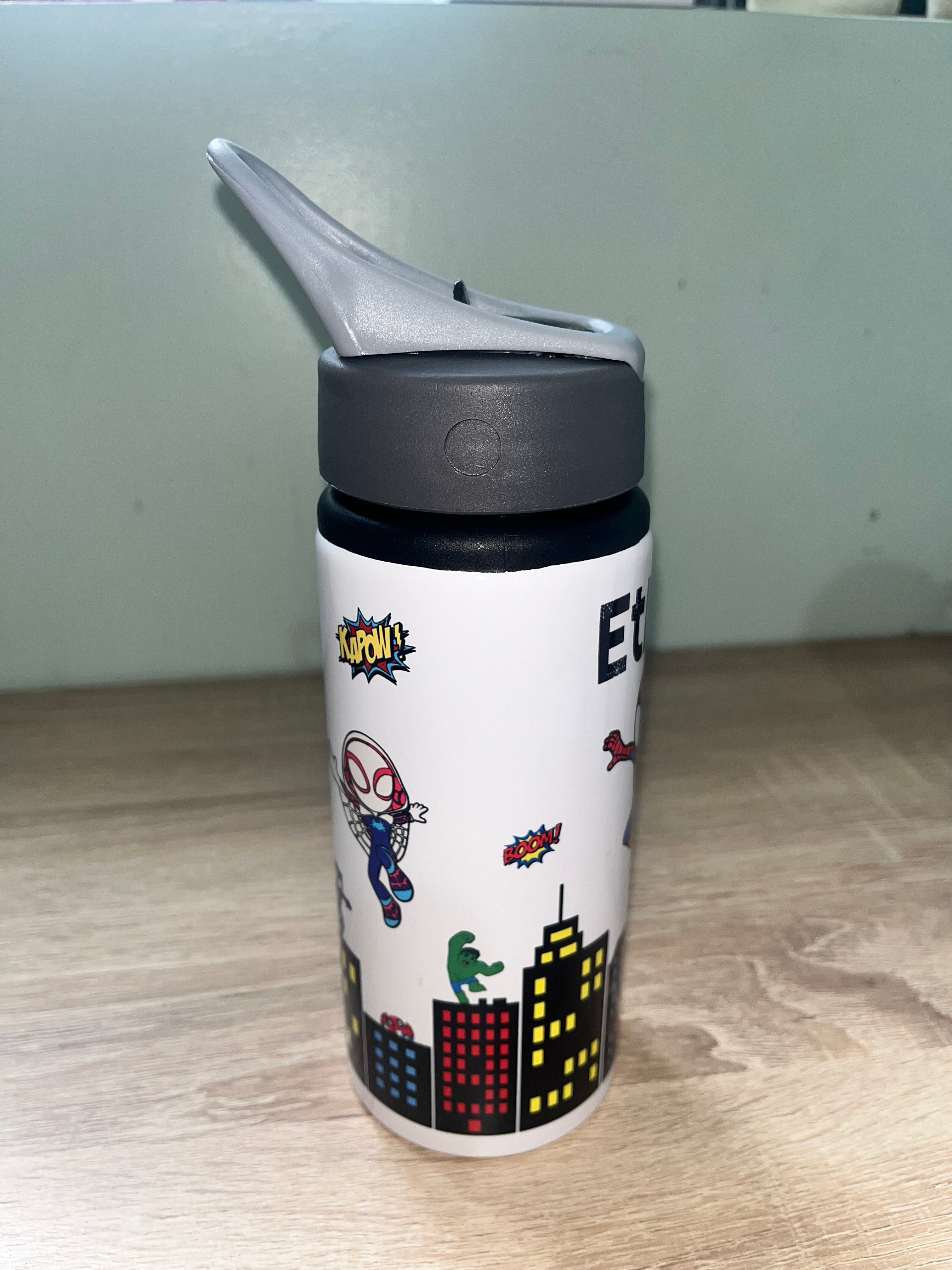 Spidey & Friends Themed Personalised 600ml Aluminium Water Bottles - made with your favourite characters! School Water Bottle, Summer Ready.