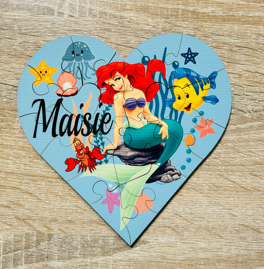 Bunny Themed Personalised Jigsaw Puzzle, Children's Custom Jigsaw, 24 Piece Wooden Puzzle, Birthday gift,  Personalised Gift. Heart Shape