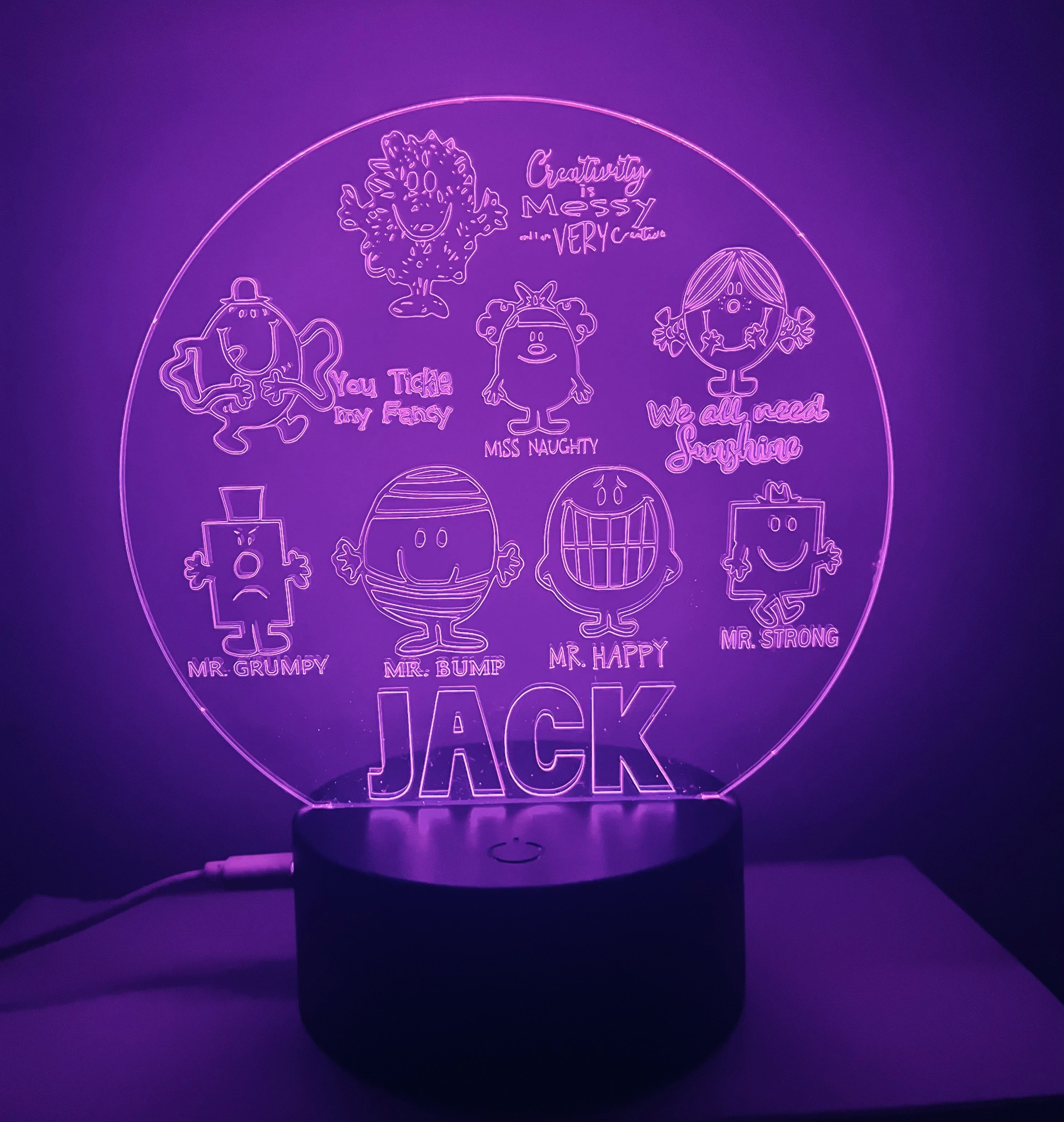 Mr Men Themed LED Night Light - Comes Fully Personalised. Unique Gift Idea