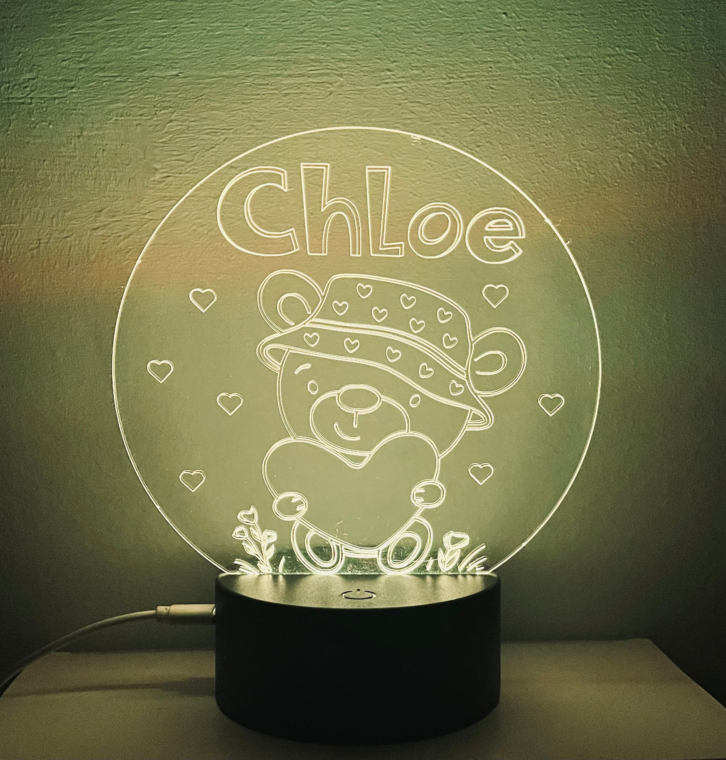 Cute Bear Themed LED Night Light - Comes Fully Personalised. Unique Gift Idea