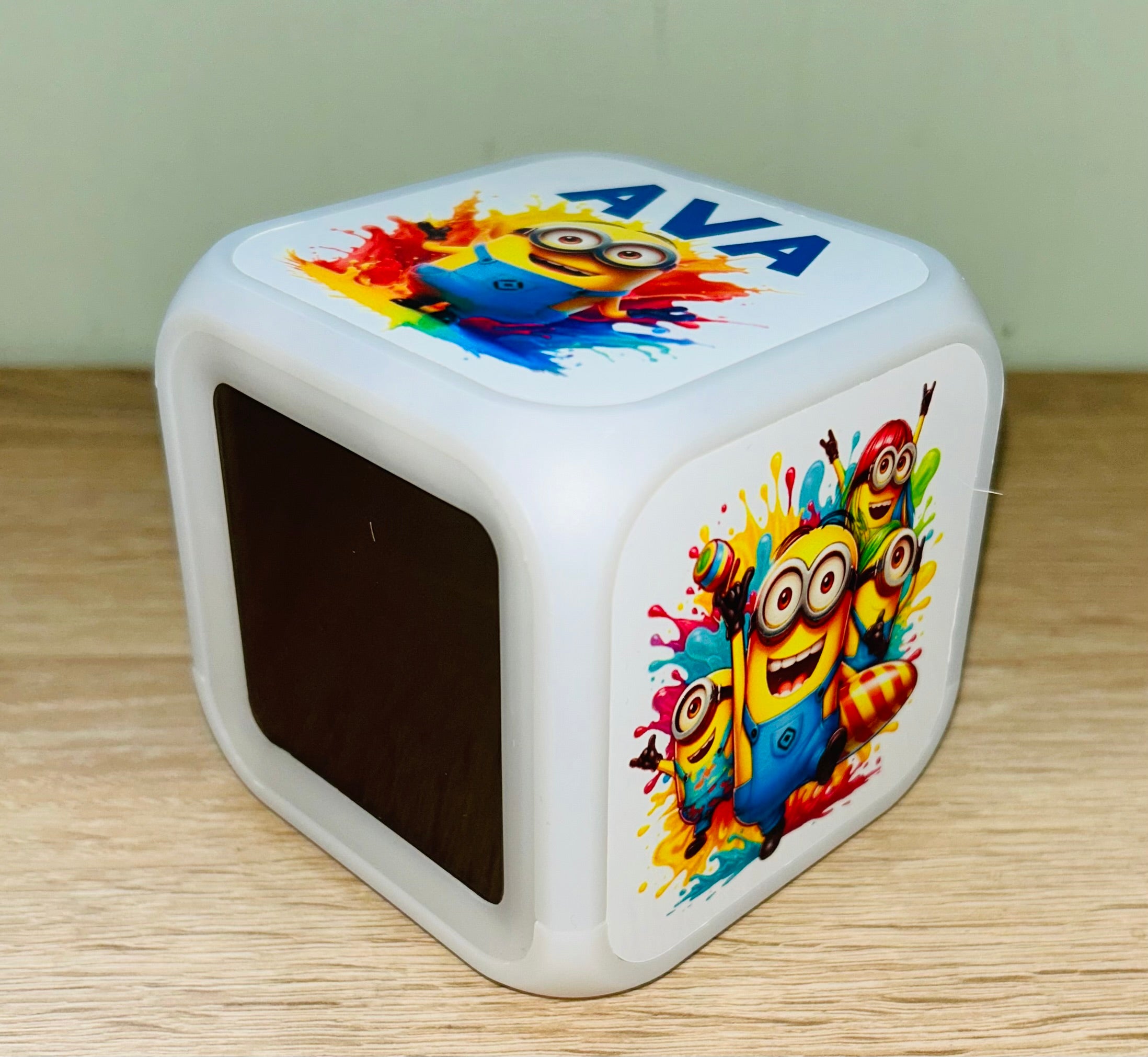 Character/Minions Design Personalised LED Cube Digital Alarm Clock - Colour Changing/Great Gift Idea