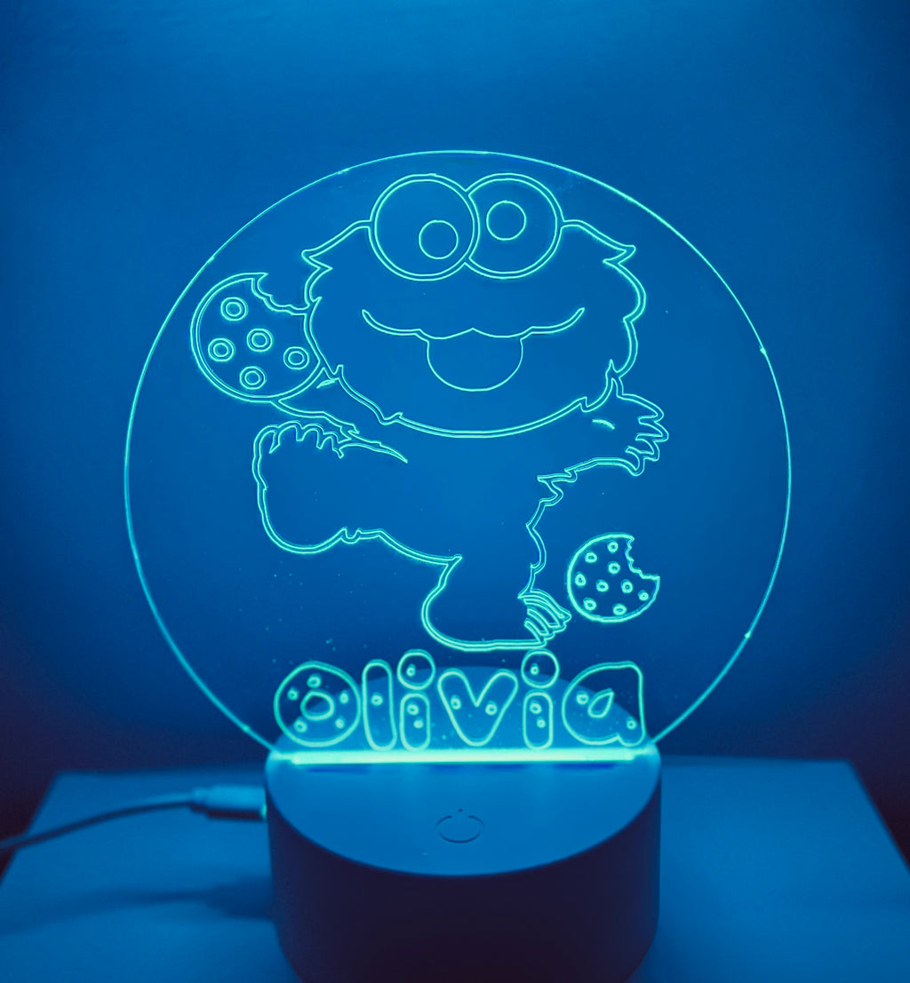 Character/Cookie Monster Themed LED Night Light - Comes Fully Personalised. Unique Gift Idea