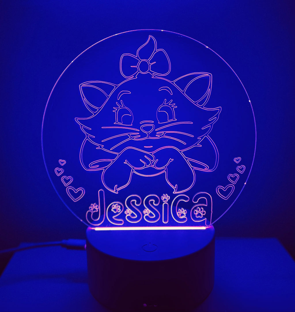 Cute Cat Themed LED Night Light - Comes Fully Personalised. Unique Gift Idea