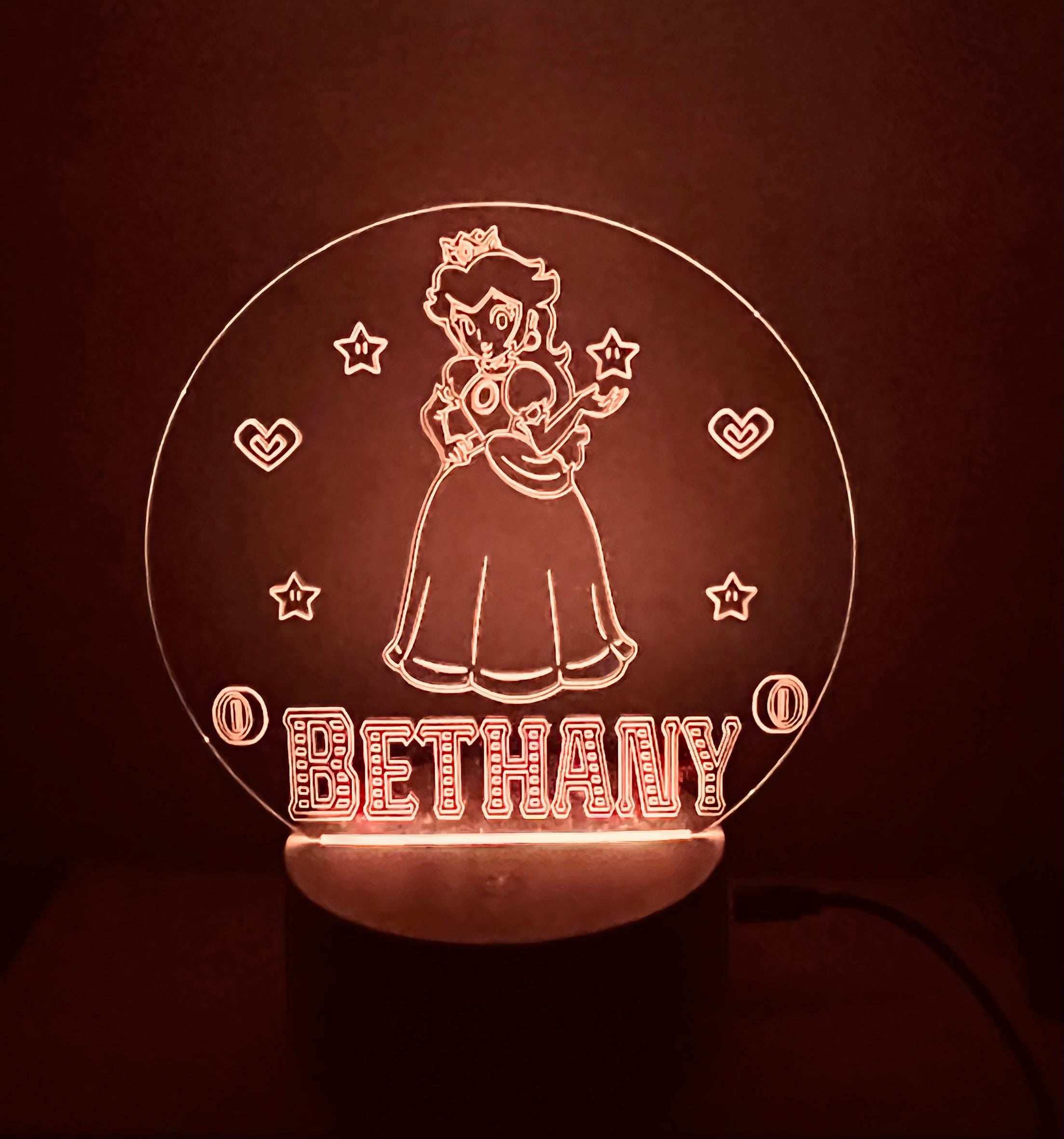 Character/Princess Peach Themed LED Night Light - Comes Fully Personalised. Unique Gift Idea