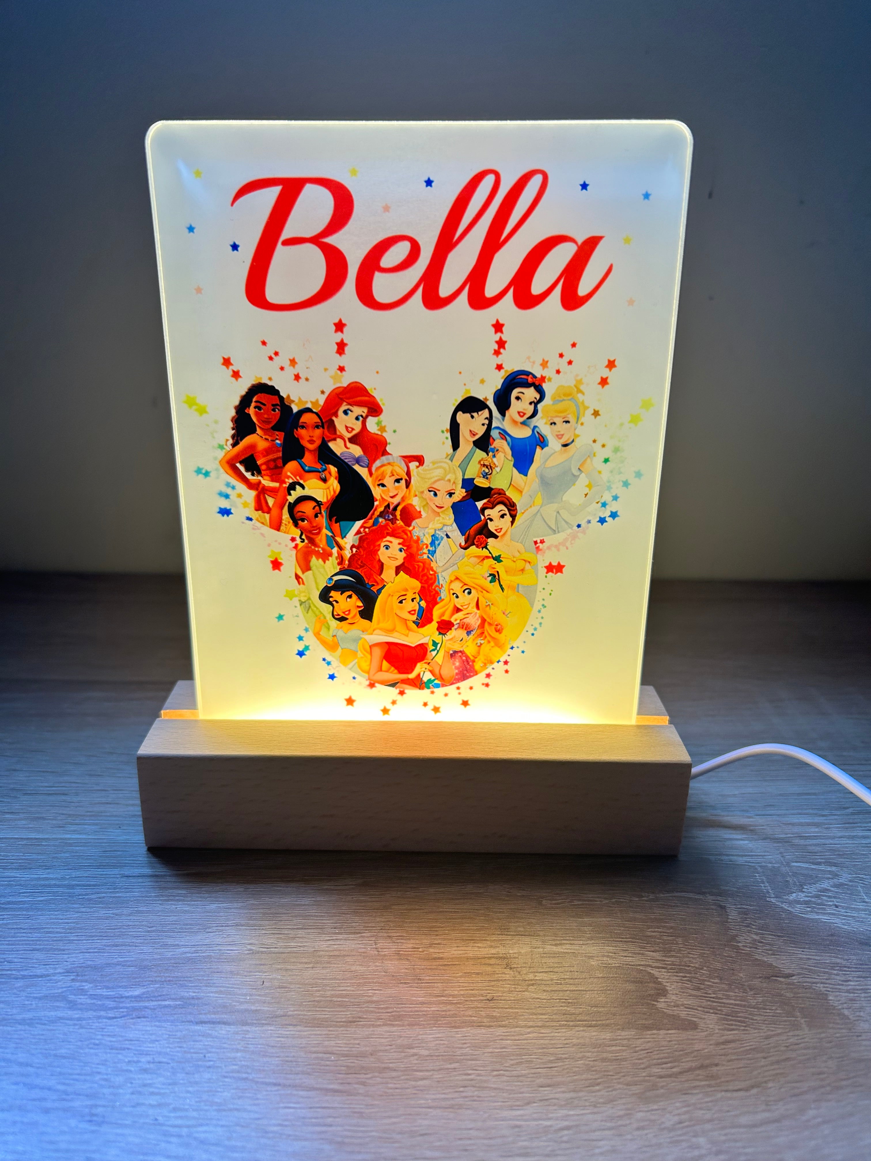 Princess Themed Sub LED Night Light - Comes Fully Personalised. Unique Gift Idea.  Perfect for Bedroom. Christmas/Birthday Gift.