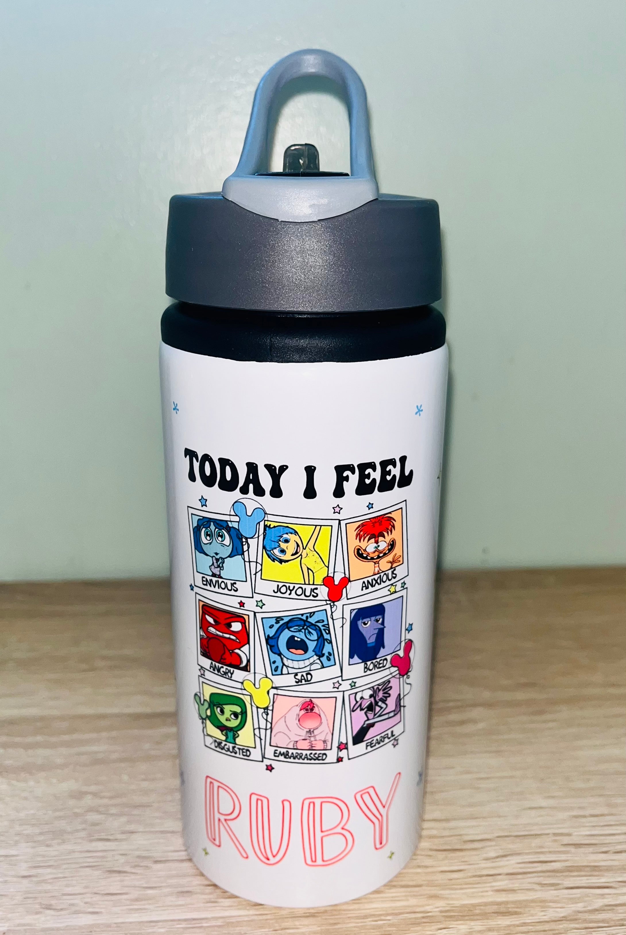 Character/Emotions Themed Personalised 600ml Aluminium Water Bottles - made with your favourite characters! School Water Bottle, Summer Ready.