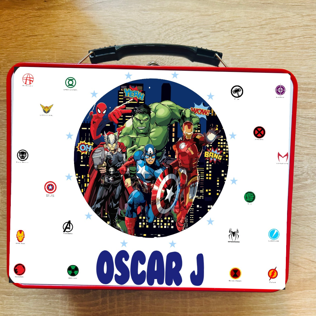 Avengers/Superheroes Themed Personalised Metal Lunch Box With Handle, Carry Case, Back To School, Lunch Box, Gift For Kids, Birthday Gift