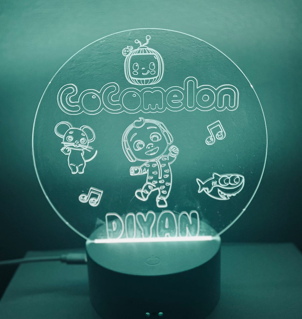 Character/Cocomelon Themed LED Night Light - Comes Fully Personalised. Unique Gift Idea