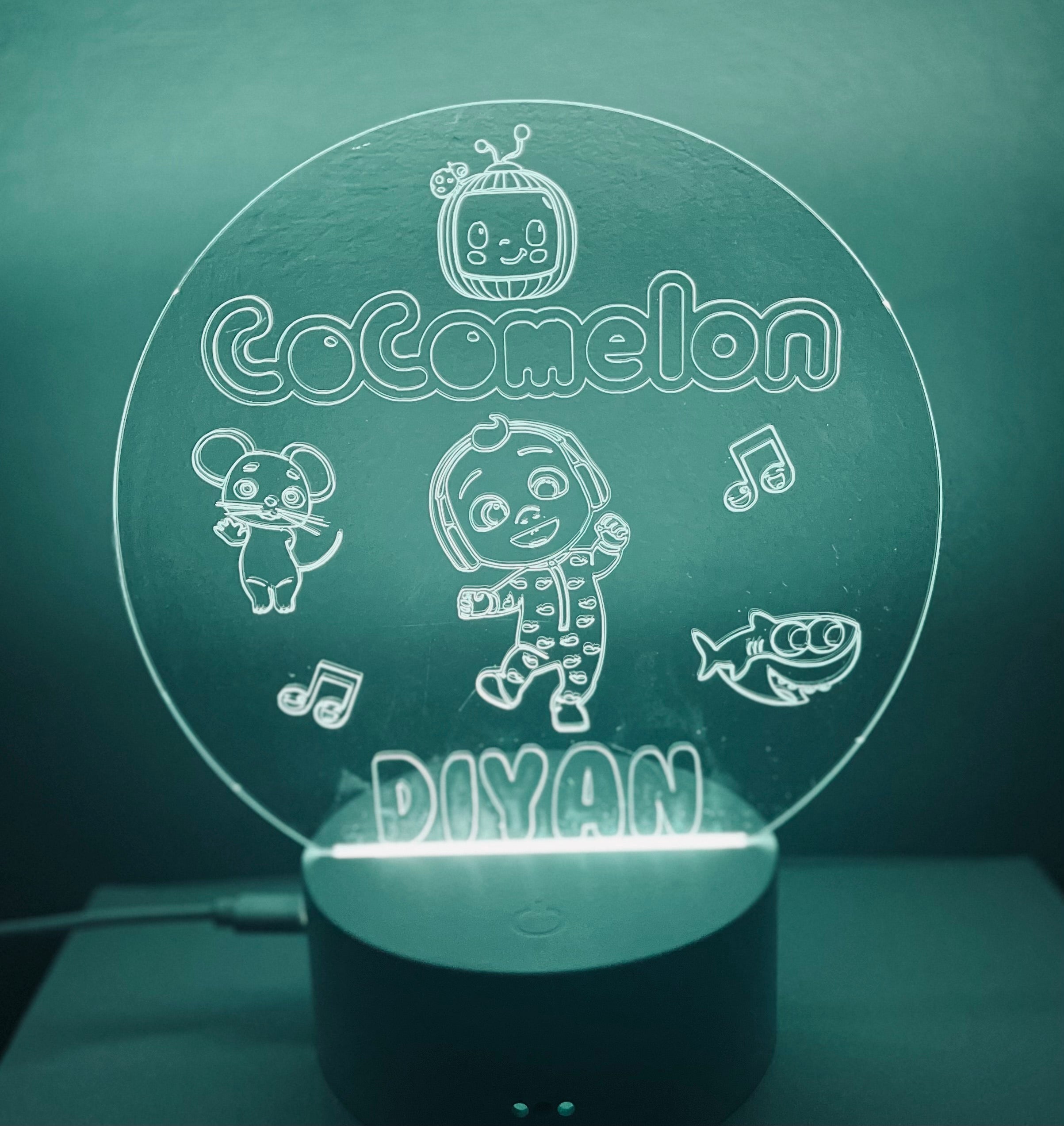 Character/Cocomelon Themed LED Night Light - Comes Fully Personalised. Unique Gift Idea