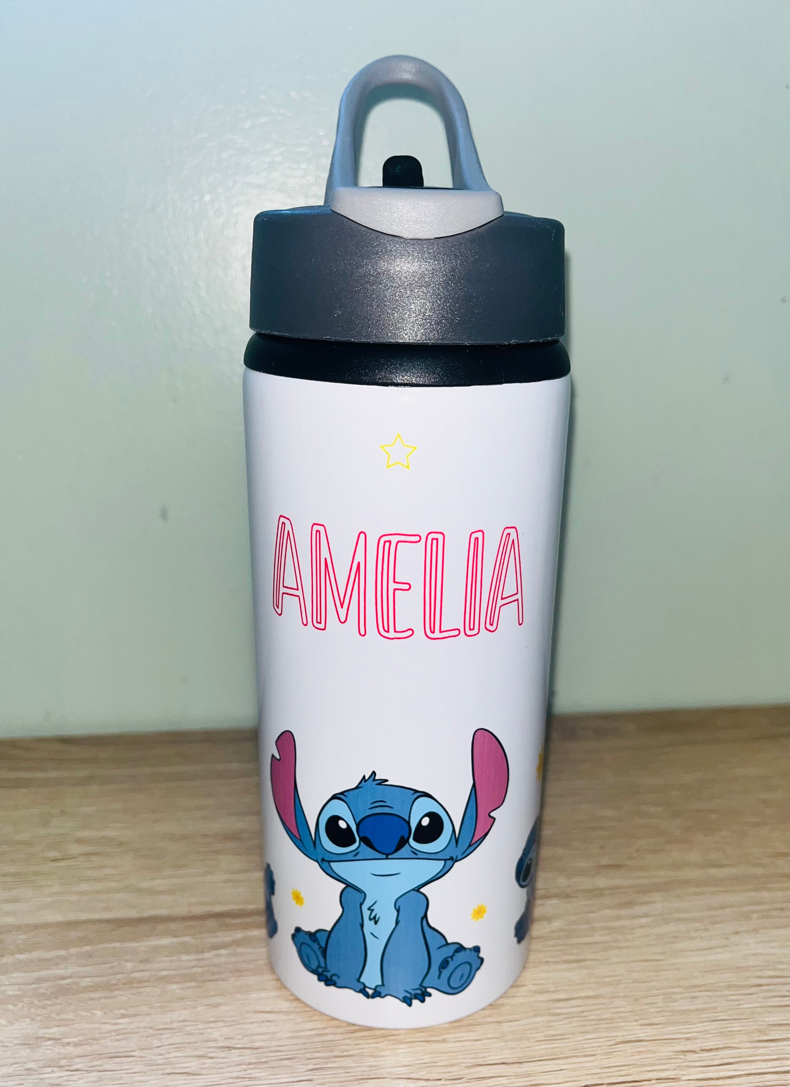 Stitch Themed Personalised 600ml Aluminium Water Bottles - made with your favourite characters! School Water Bottle, Summer Ready.