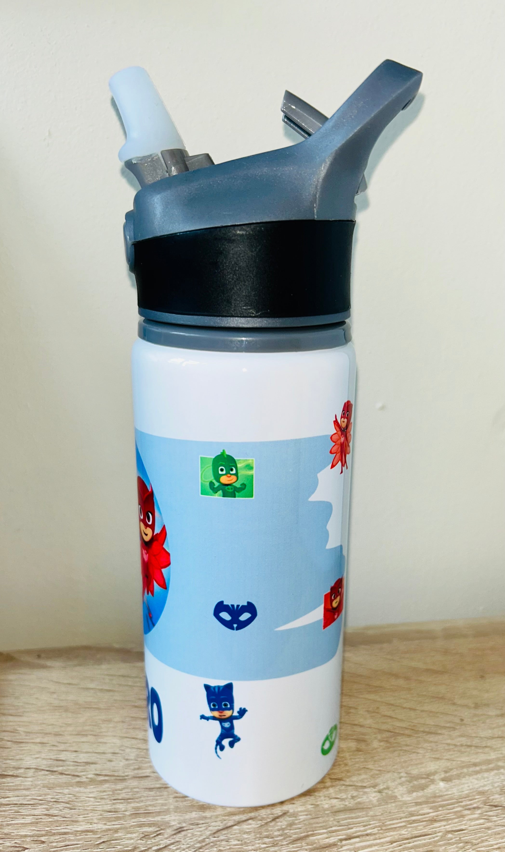 Character/PJ Masks Themed Personalised 600ml Aluminium Water Bottles - made with your favourite characters! School Water Bottle, Summer Ready.