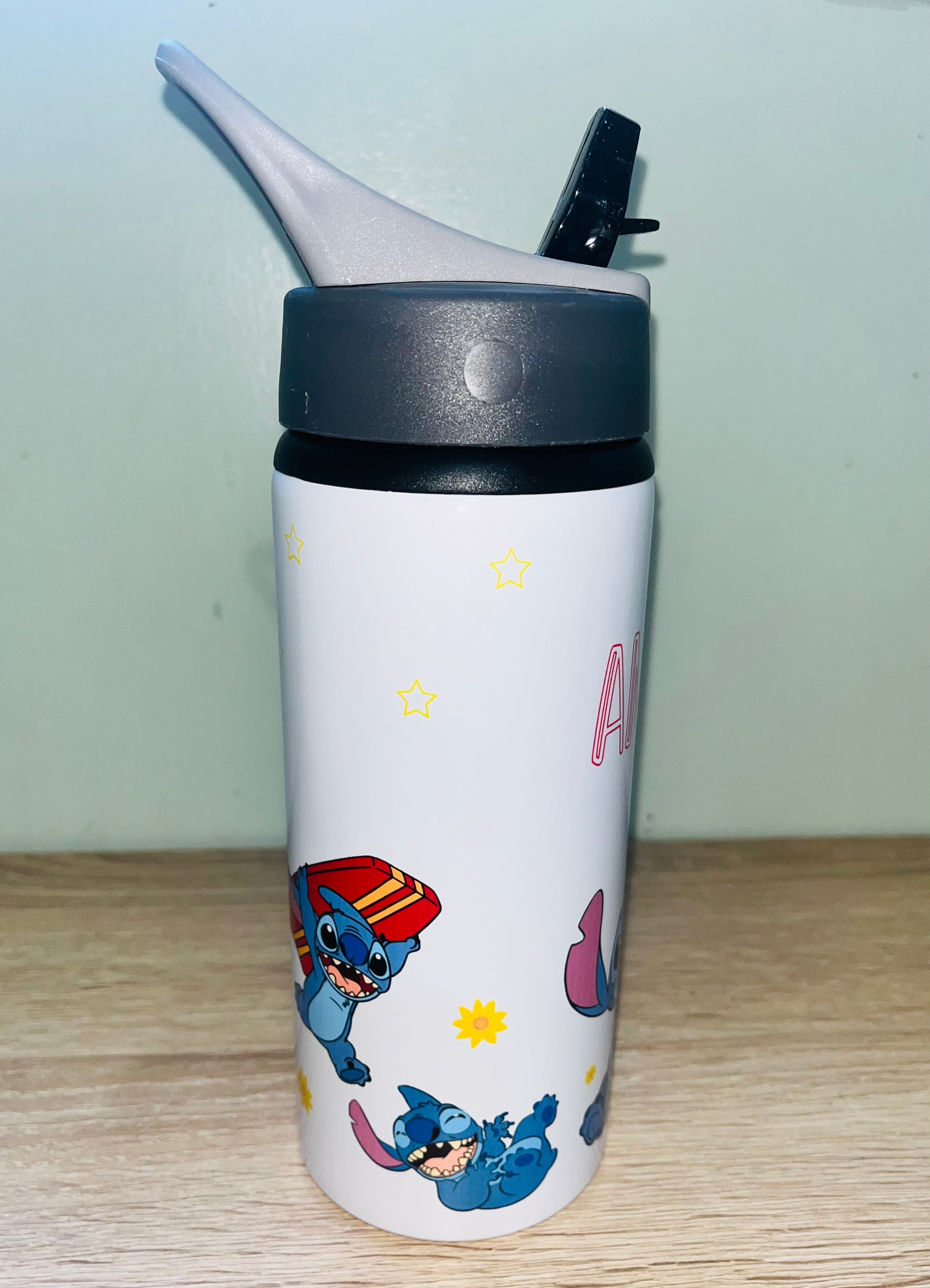 Stitch Themed Personalised 600ml Aluminium Water Bottles - made with your favourite characters! School Water Bottle, Summer Ready.