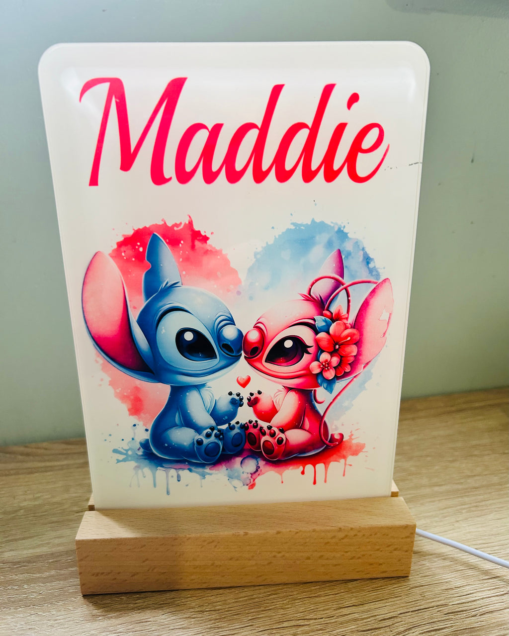 Stitch & Angel Themed Sub LED Night Light - Comes Fully Personalised. Unique Gift Idea.  Perfect for Bedroom. Christmas/Birthday Gift.