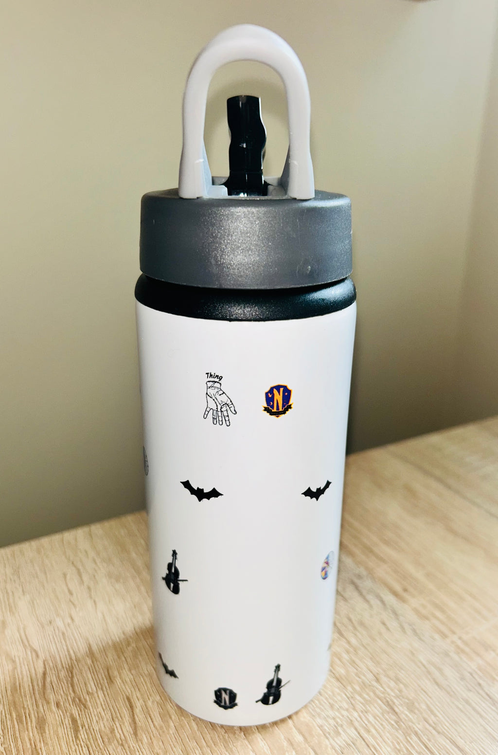 Character/Wednesday Themed Personalised 600ml Aluminium Water Bottles - made with your favourite characters! School Water Bottle, Summer Ready.