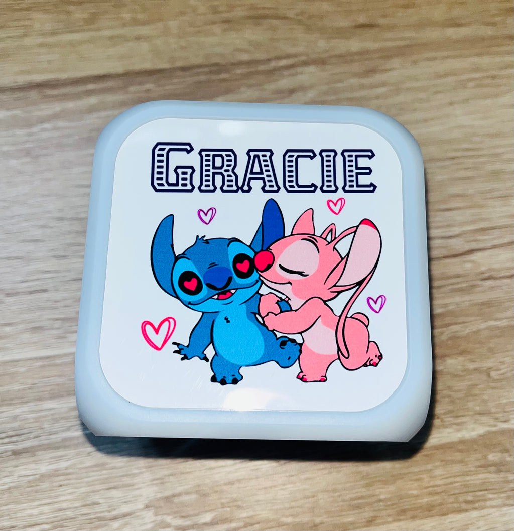 Stitch & Angel Design Personalised LED Cube Digital Alarm Clock - Colour Changing/Great Gift Idea