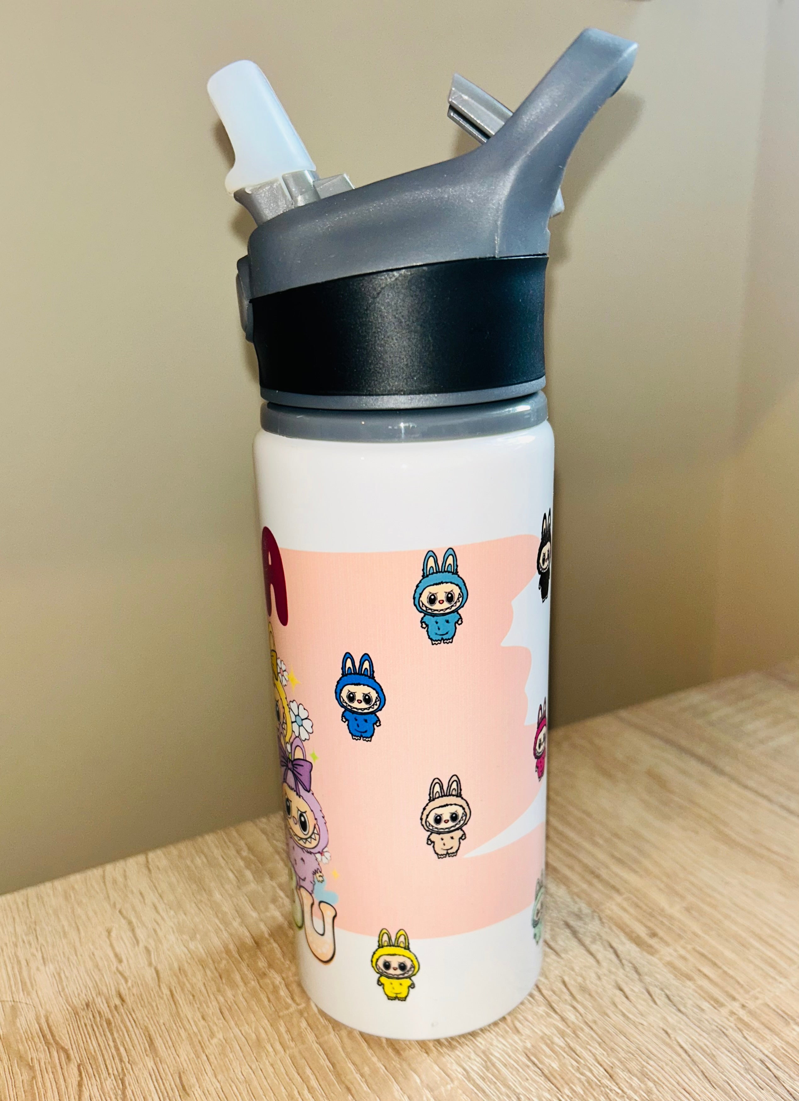 Character/Labubu Themed Personalised 600ml Aluminium Water Bottles - made with your favourite characters! School Water Bottle, Summer Ready.