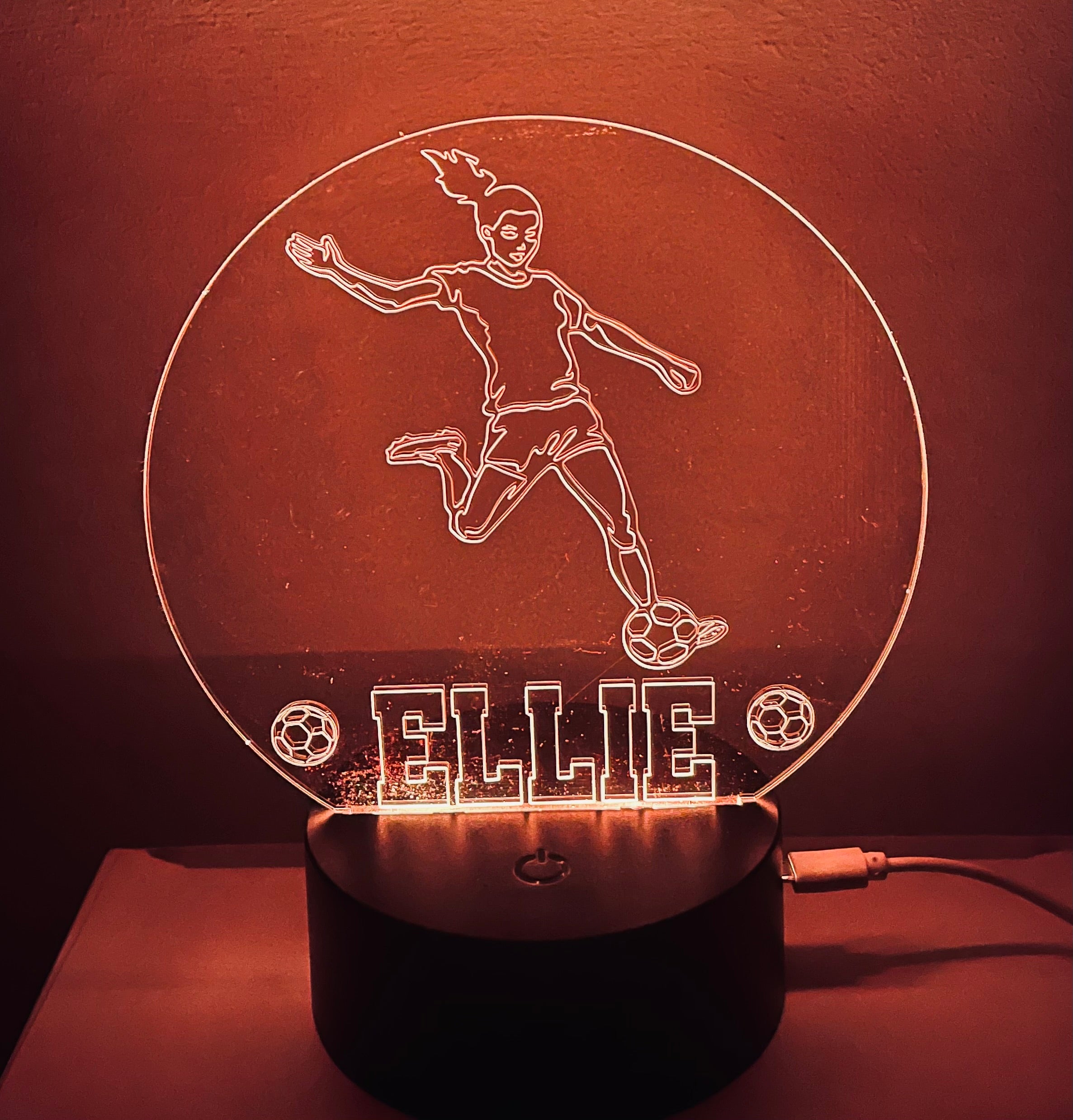 Women’s Football Themed LED Night Light - Comes Fully Personalised. Unique Gift Idea