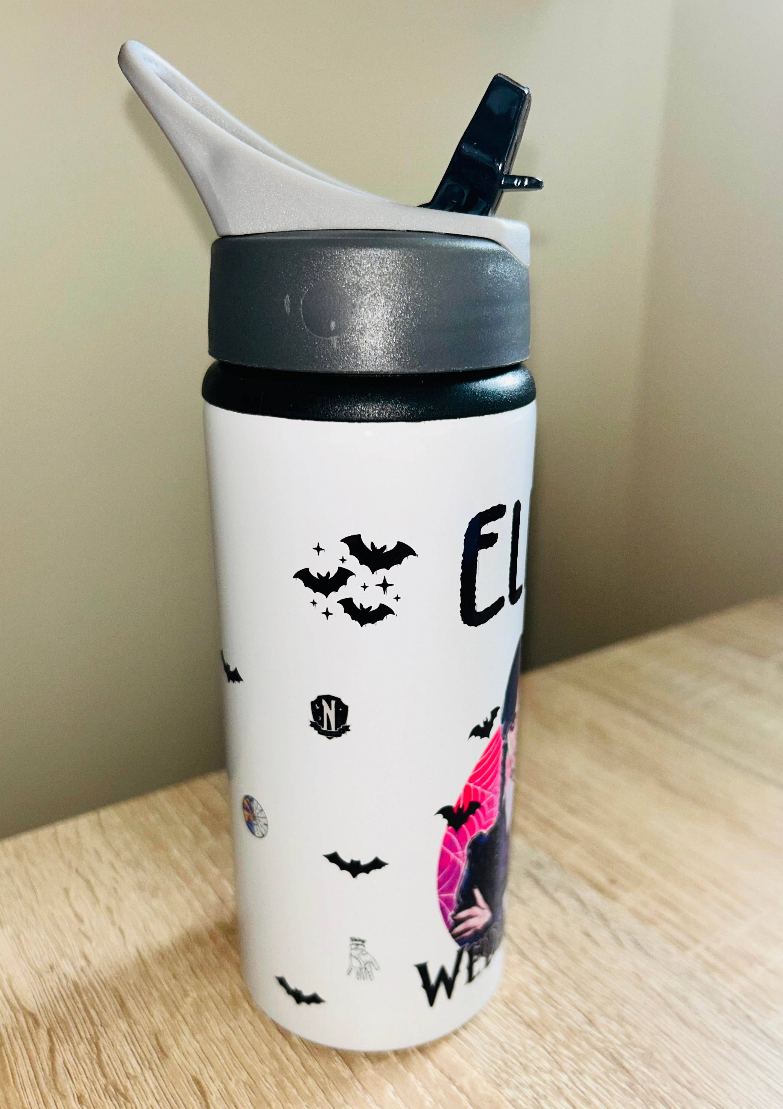 Character/Wednesday Themed Personalised 600ml Aluminium Water Bottles - made with your favourite characters! School Water Bottle, Summer Ready.