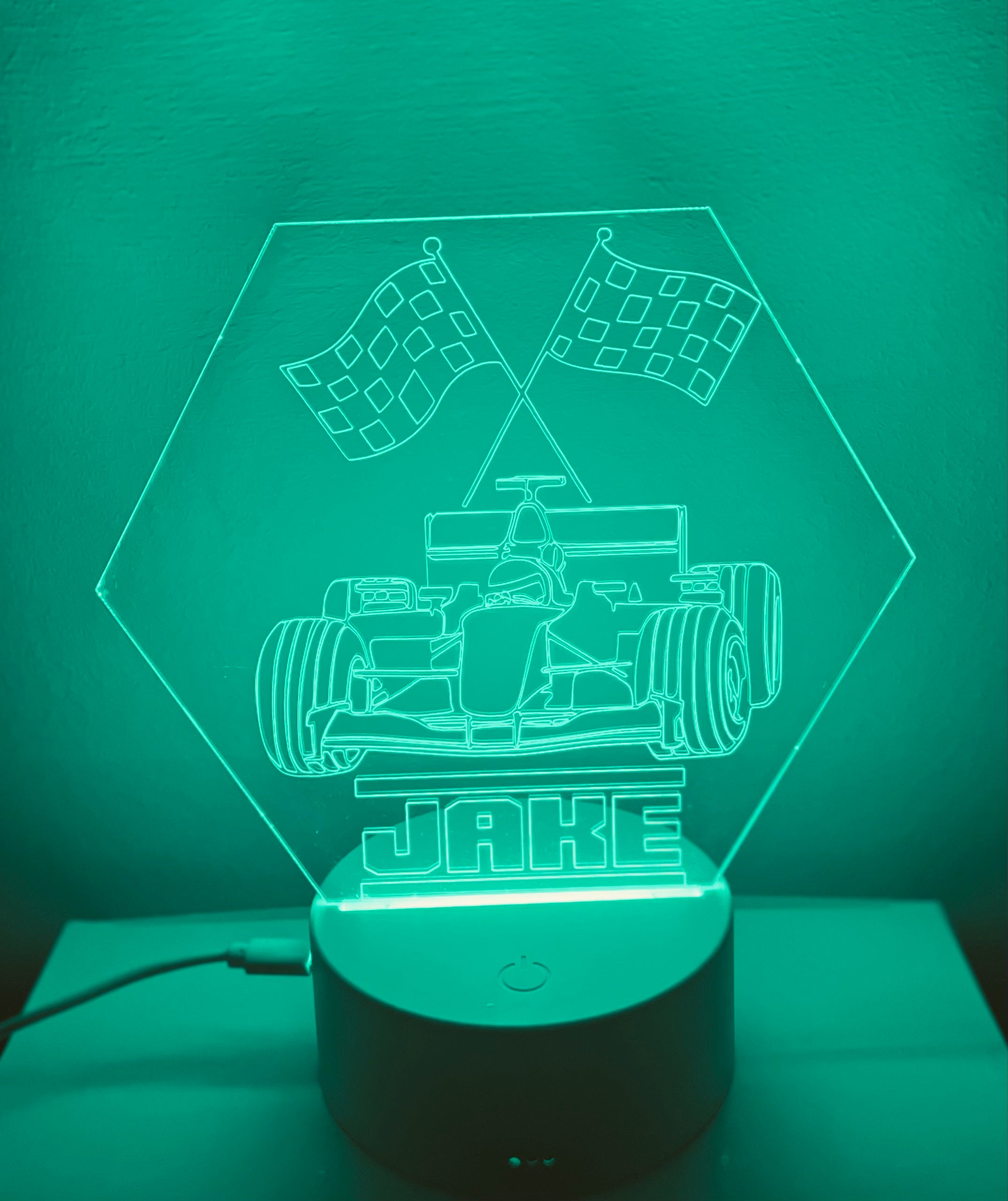 F1 Motor Racing Themed LED Night Light - Comes Fully Personalised. Unique Gift Idea
