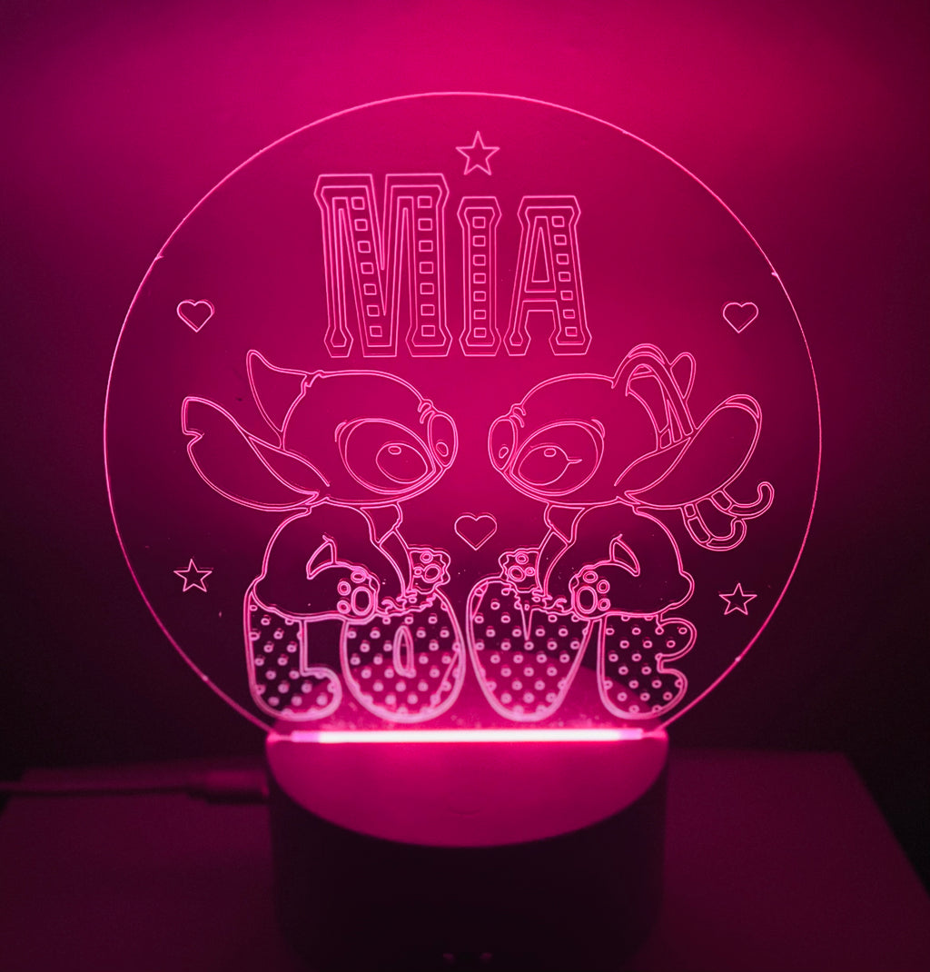 Stitch & Angel Themed LED Night Light - Comes Fully Personalised. Unique Gift Idea