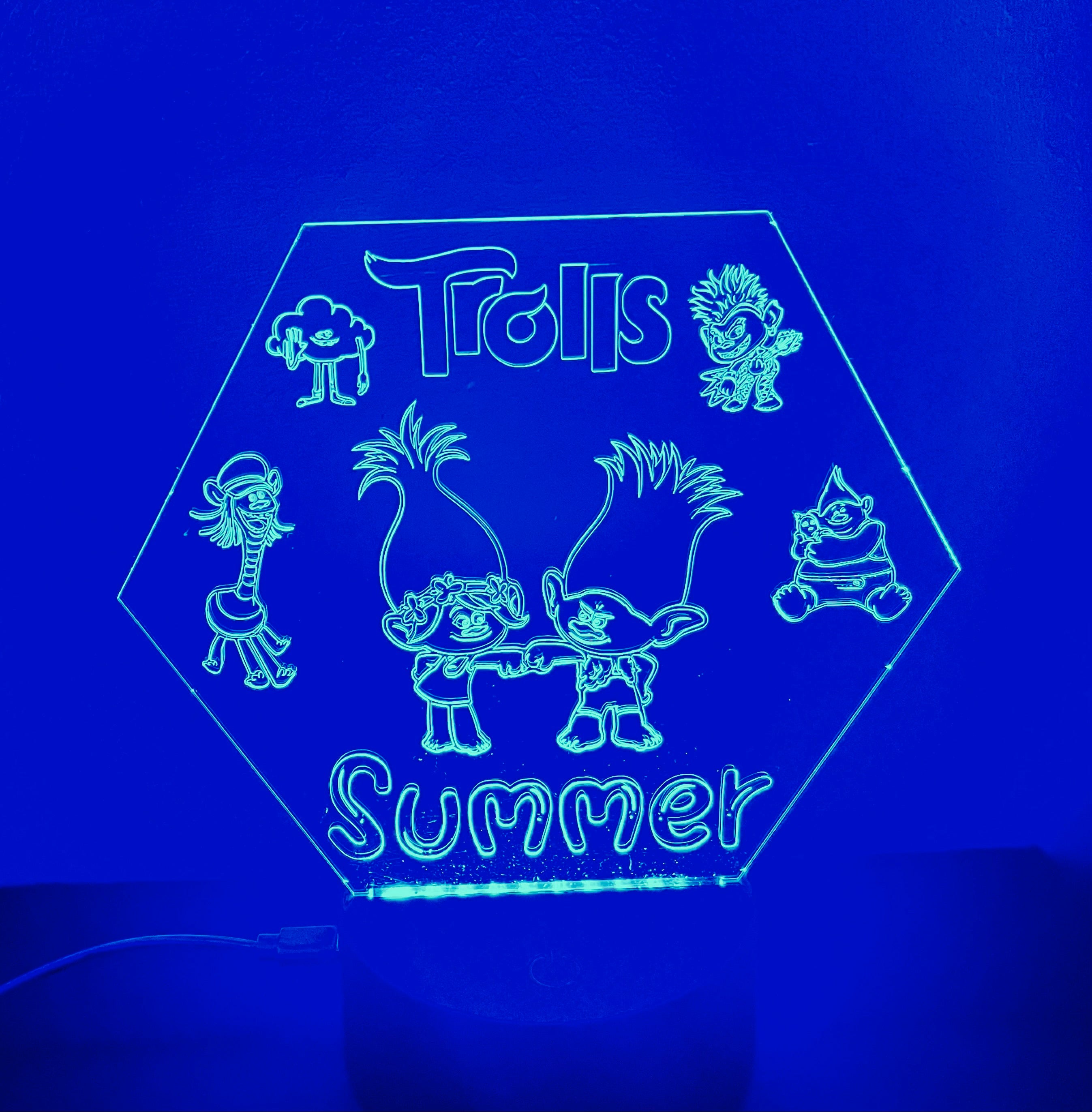 Character/Trolls Themed LED Night Light - Comes Fully Personalised. Unique Gift Idea