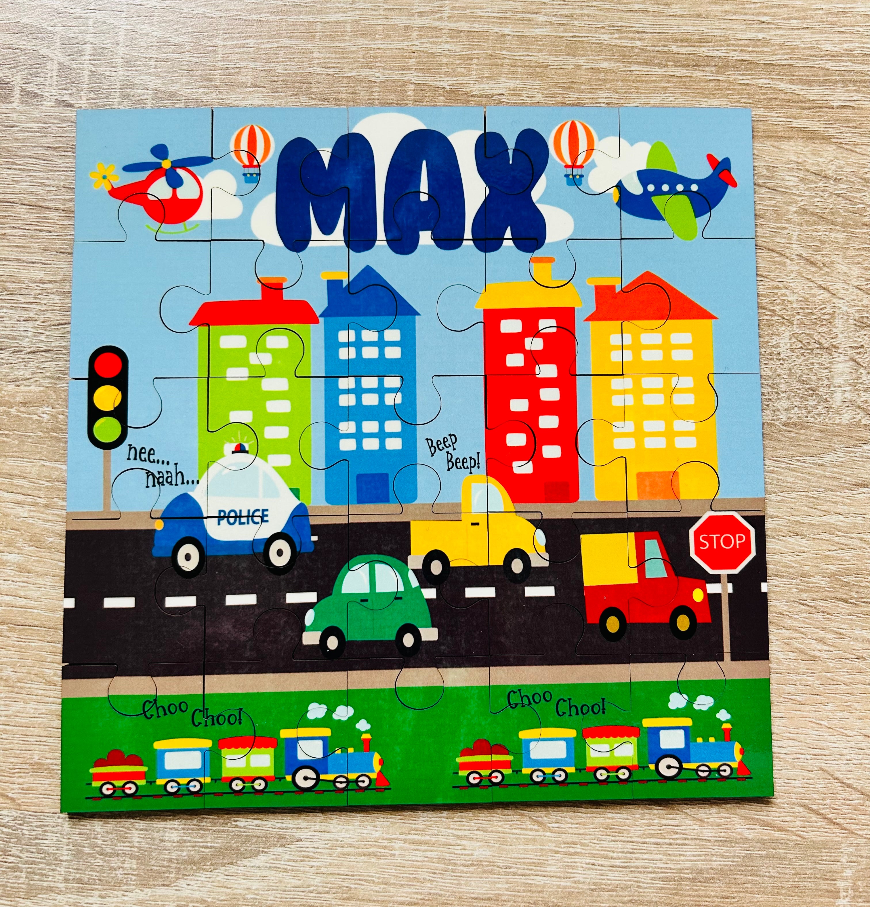 Dinosaur Themed Personalised Jigsaw Puzzle, Children's Custom Jigsaw, 24 Piece Wooden Puzzle, Birthday gift,  Personalised Gift. Square Shape