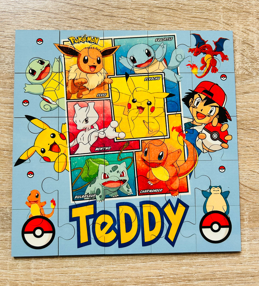 Character/Pokemon Themed Personalised Jigsaw Puzzle, Children's Custom Jigsaw, 24 Piece Wooden Puzzle, Birthday gift,  Personalised Gift. Square Shape