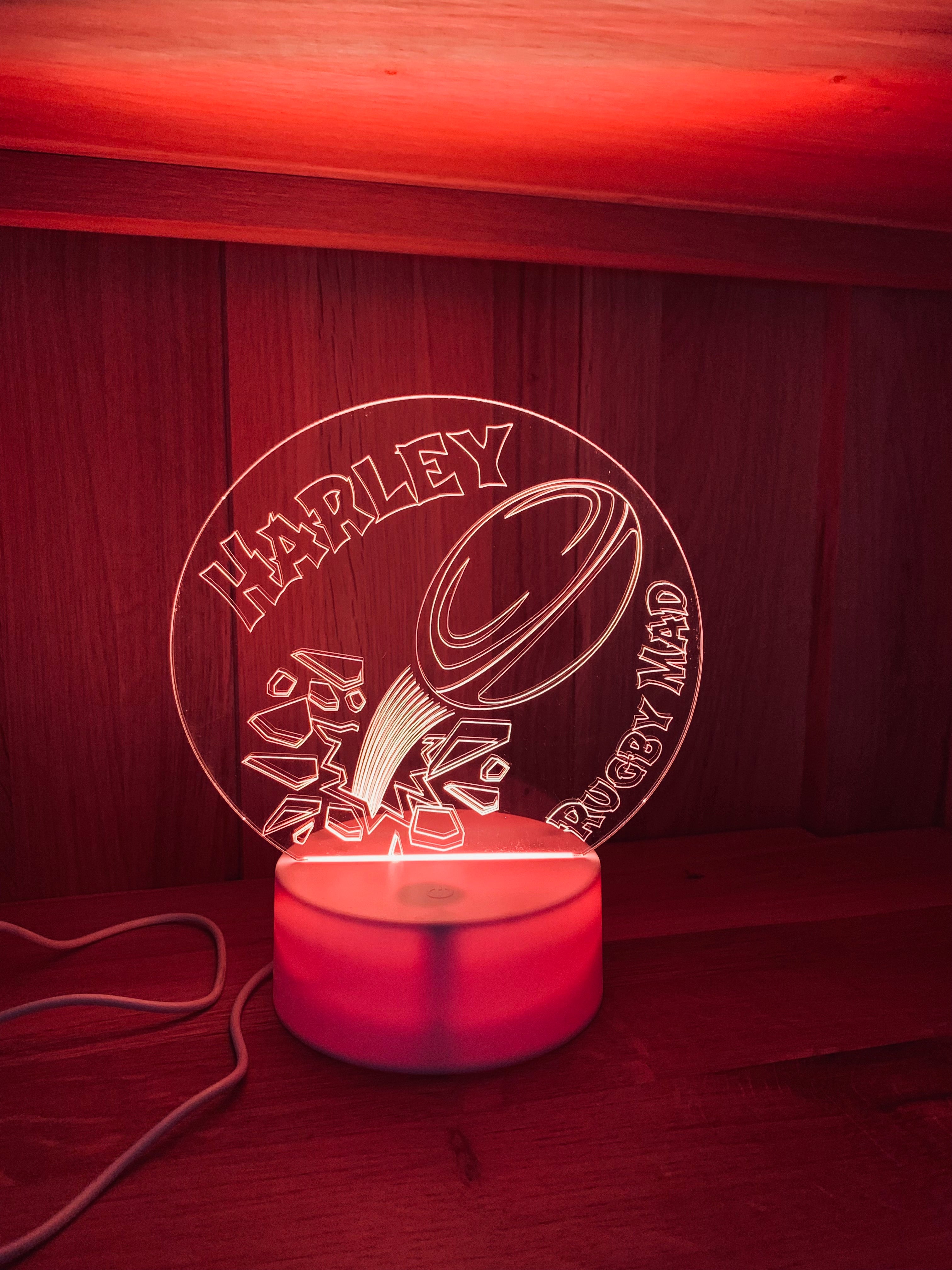 Rugby Themed LED Night Light - Comes Fully Personalised. Unique Gift Idea