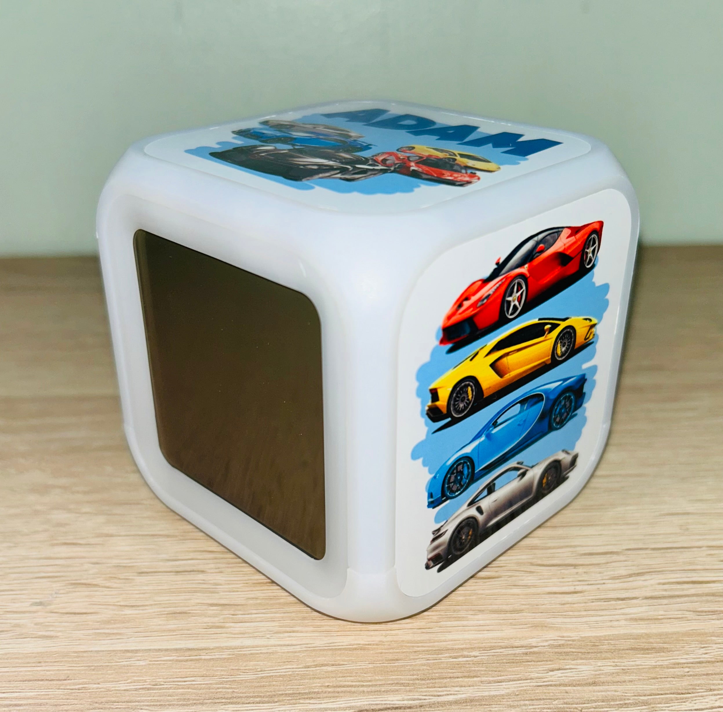Super cars Design Personalised LED Cube Digital Alarm Clock - Colour Changing/Great Gift Idea