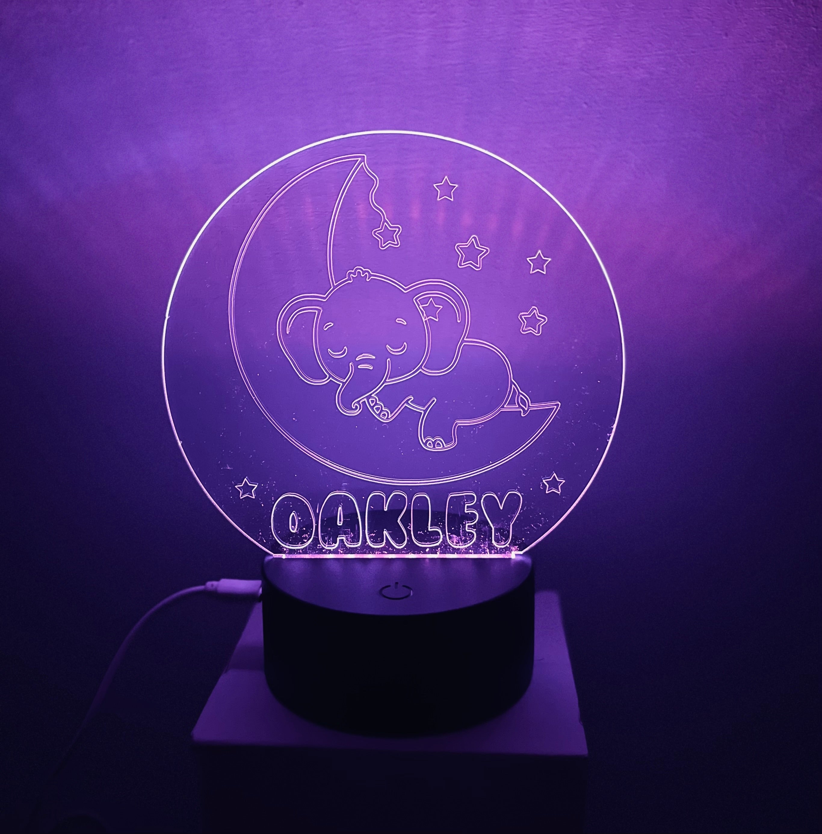Cute Elephant Themed LED Night Light - Comes Fully Personalised. Unique Gift Idea