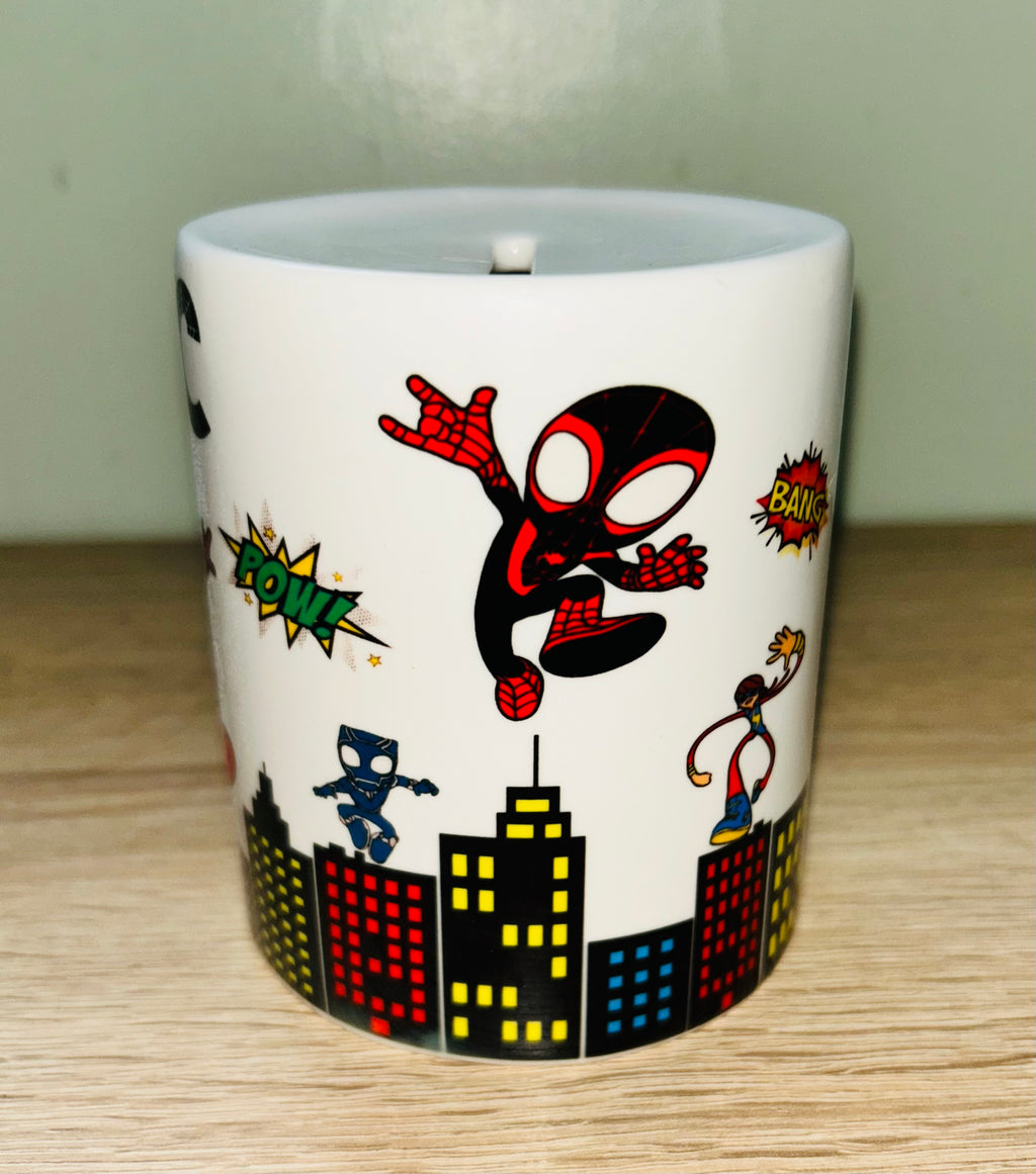 Spidey & Friends Design Personalised Money Box, Piggy Bank, Birthday Gift, Baby gift, keepsake, Saving, bedroom/nursery decor, Ceramic