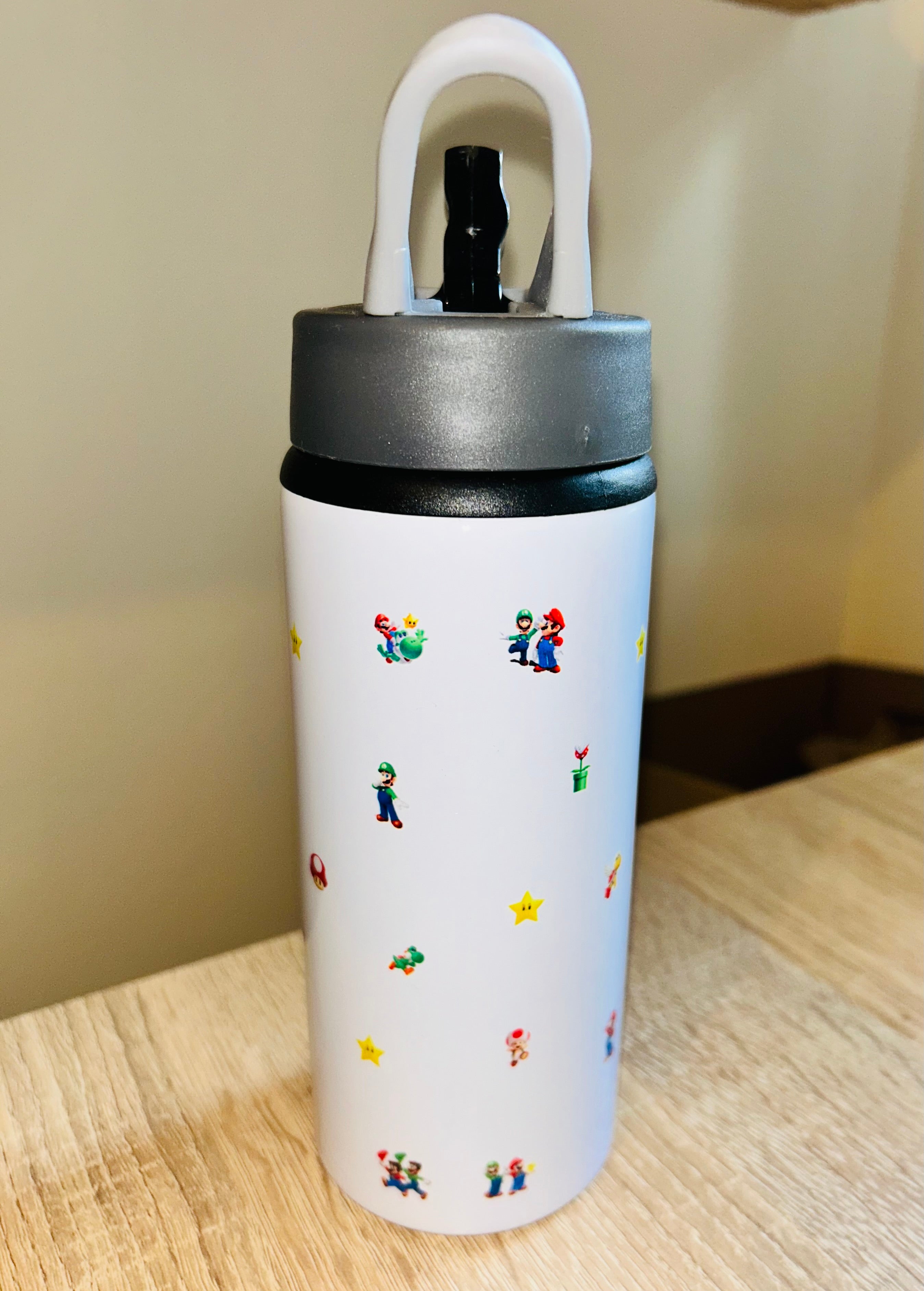 Character/Super Mario Themed Personalised 600ml Aluminium Water Bottles - made with your favourite characters! School Water Bottle, Summer Ready.