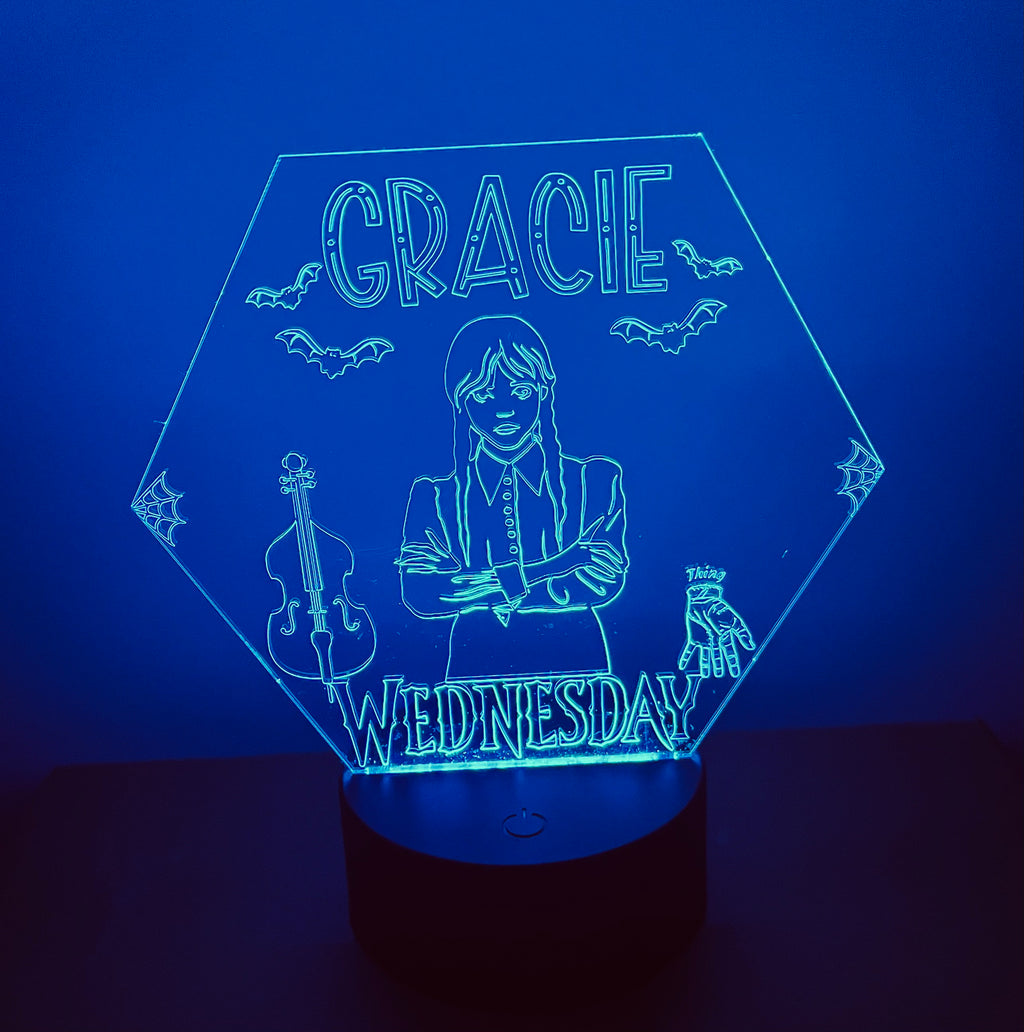 Wednesday Themed LED Night Light - Comes Fully Personalised. Unique Gift Idea