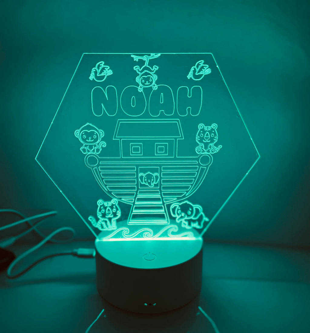 Noah’s Ark Themed LED Night Light - Comes Fully Personalised. Unique Gift Idea