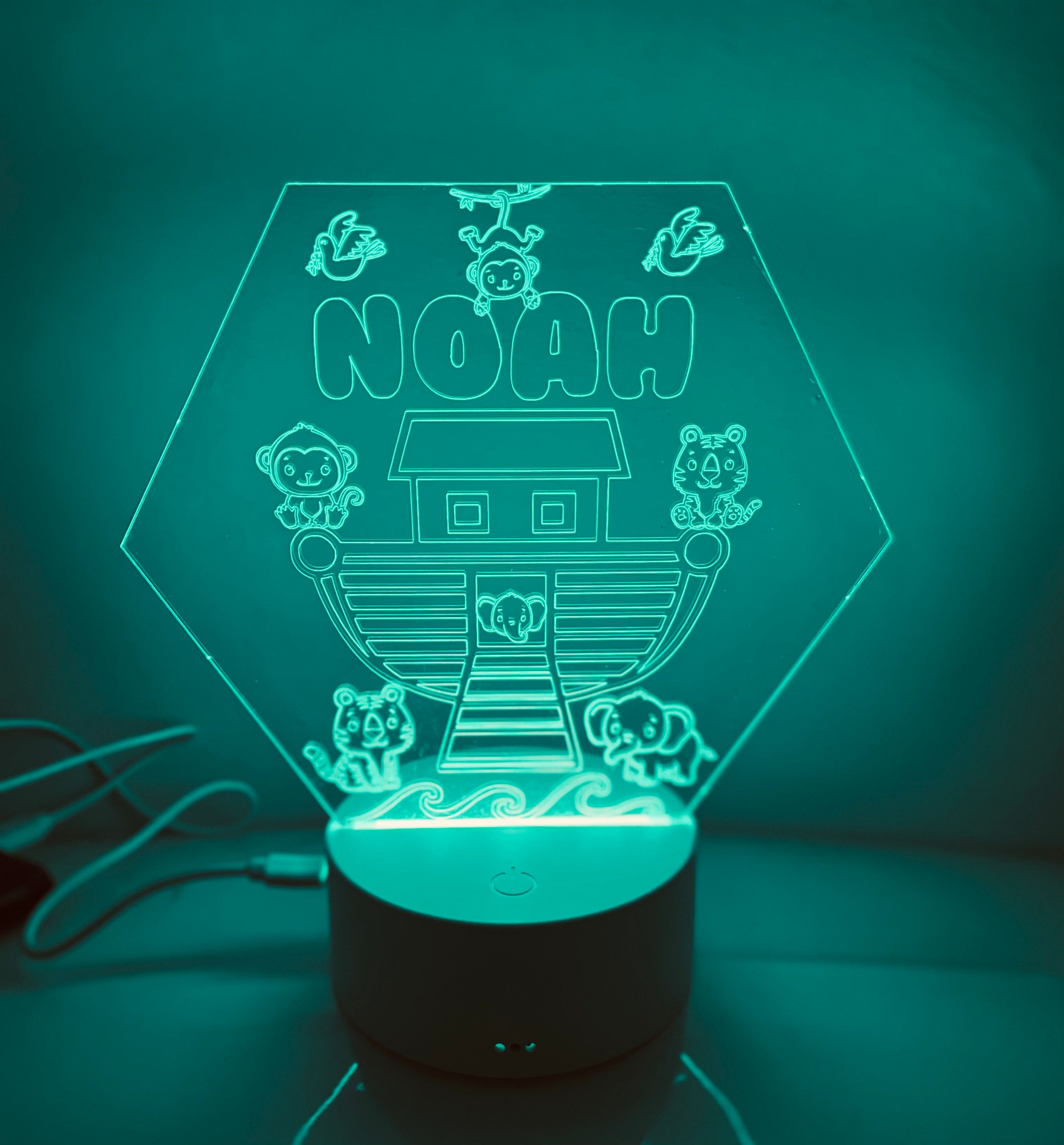 Noah’s Ark Themed LED Night Light - Comes Fully Personalised. Unique Gift Idea