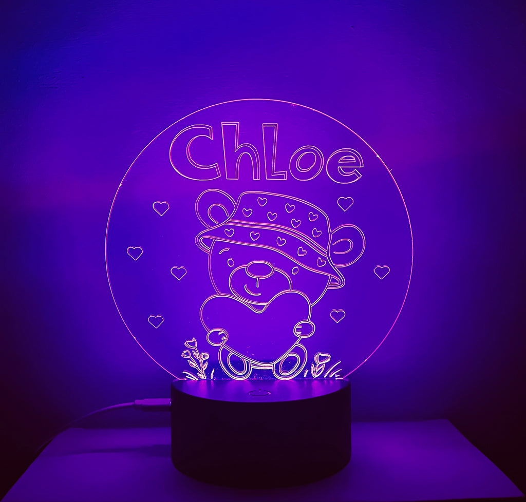 Cute Bear Themed LED Night Light - Comes Fully Personalised. Unique Gift Idea