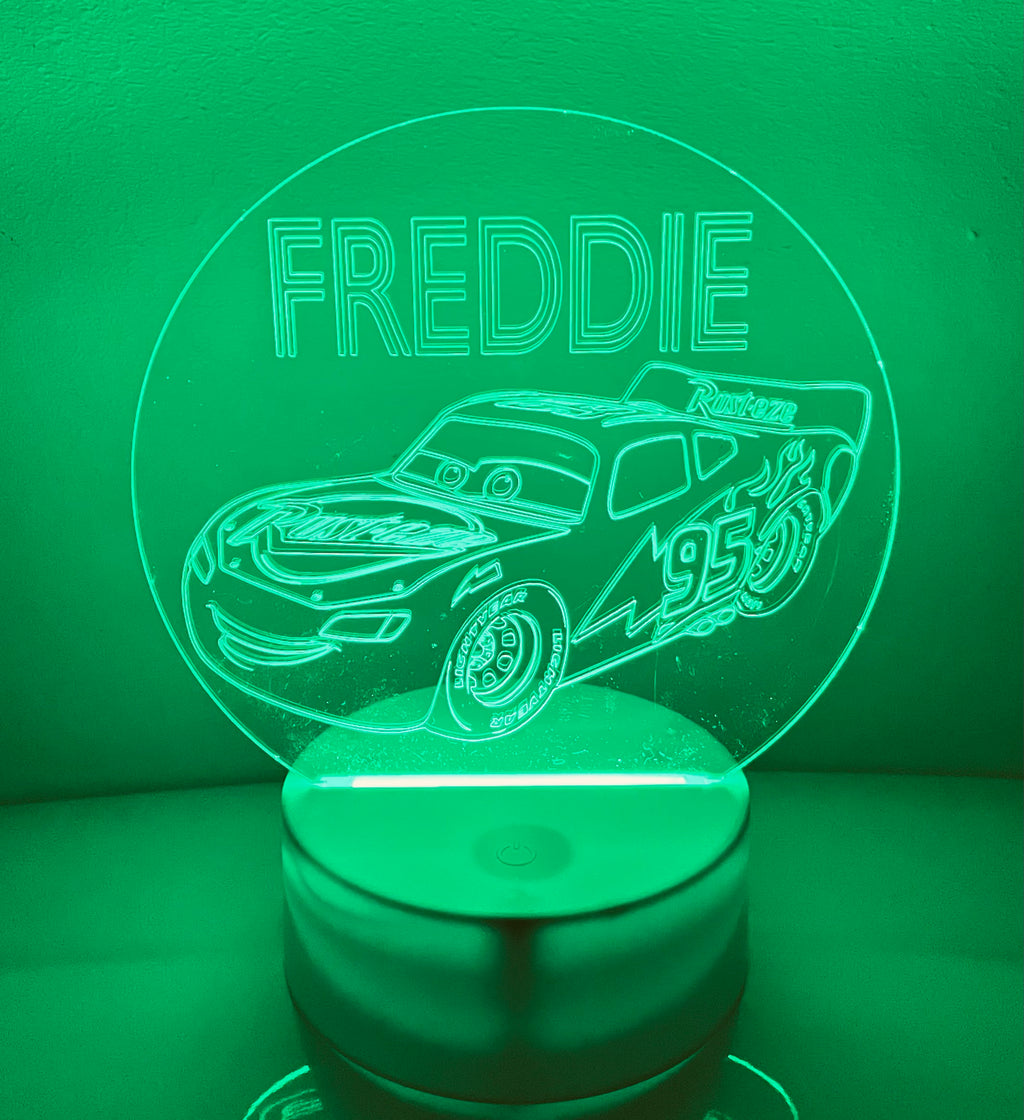 Cars Themed LED Night Light - Comes Fully Personalised. Unique Gift Idea