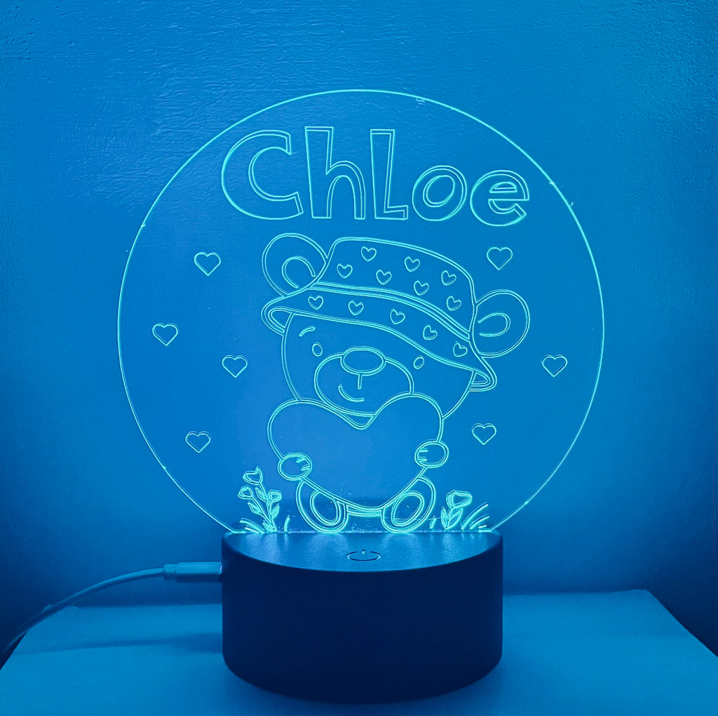 Cute Bear Themed LED Night Light - Comes Fully Personalised. Unique Gift Idea