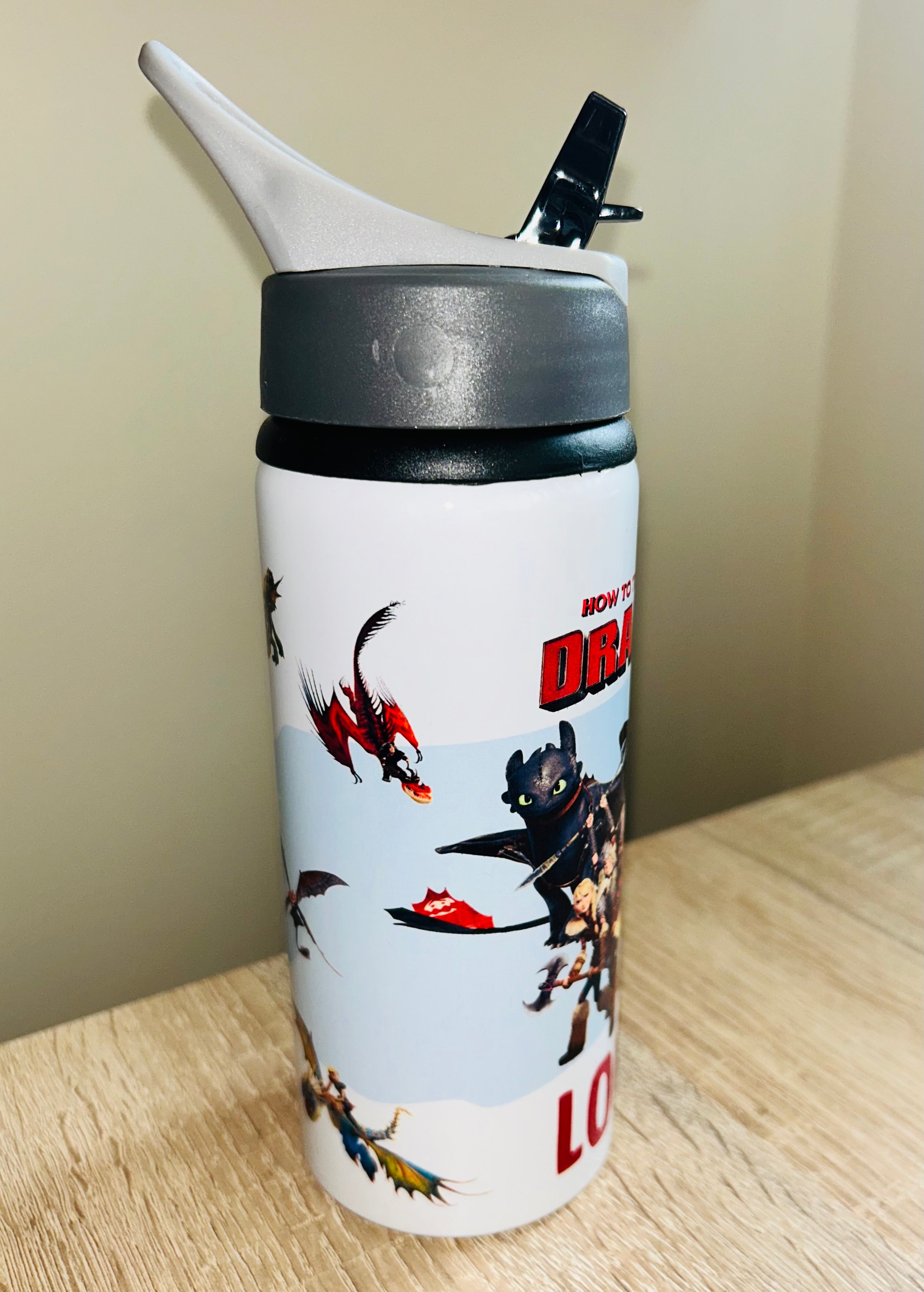 Character/Train your Dragon Themed Personalised 600ml Aluminium Water Bottles - made with your favourite characters! School Water Bottle, Summer Ready.