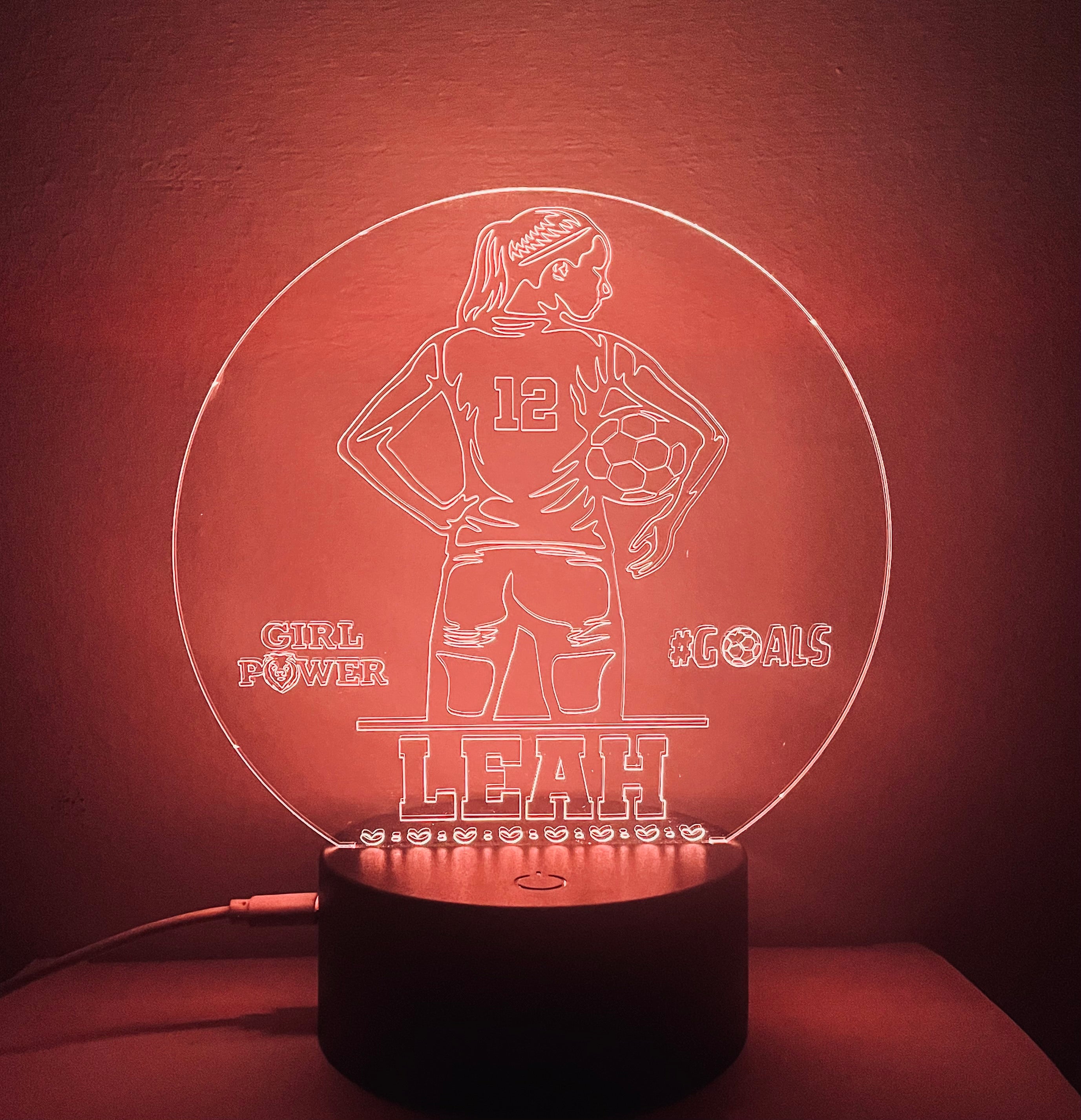 Women’s Football Themed LED Night Light - Comes Fully Personalised. Unique Gift Idea