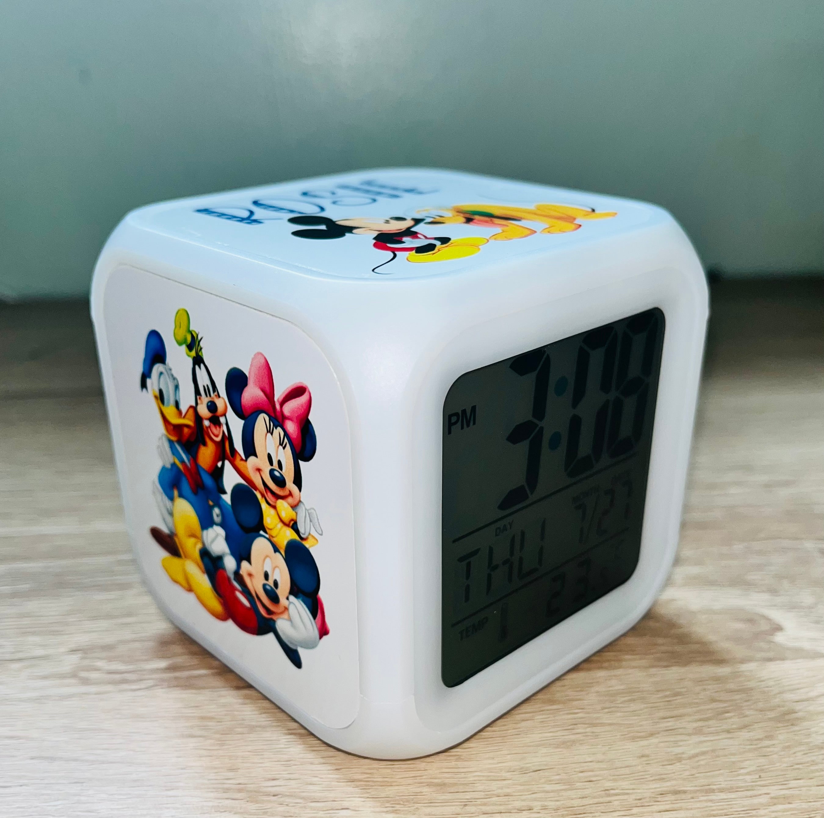 Mickey & Friends Design Personalised LED Cube Digital Alarm Clock - Colour Changing/Great Gift Idea