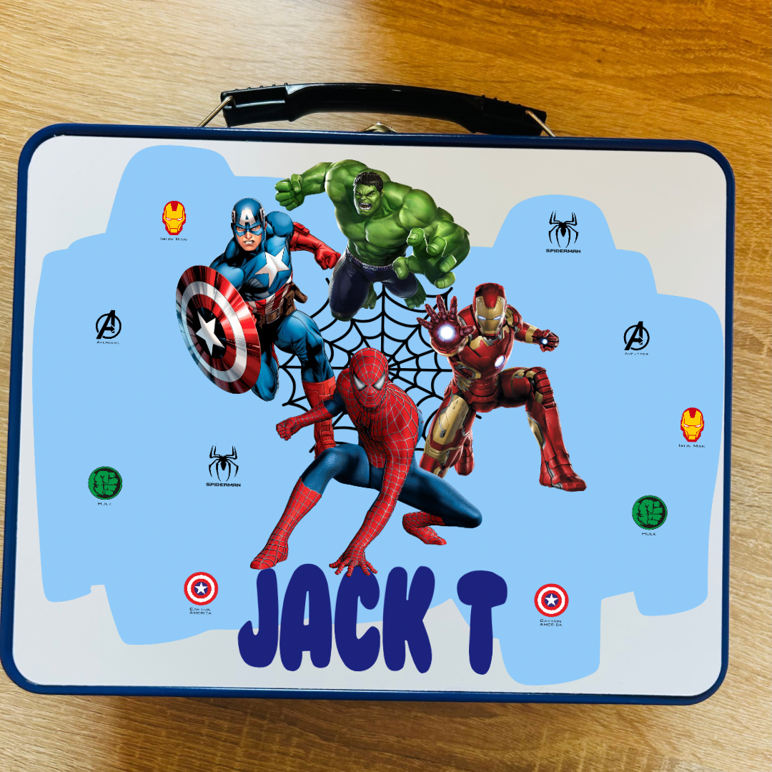 Avengers/Superheroes Themed Personalised Metal Lunch Box With Handle, Carry Case, Back To School, Lunch Box, Gift For Kids, Birthday Gift