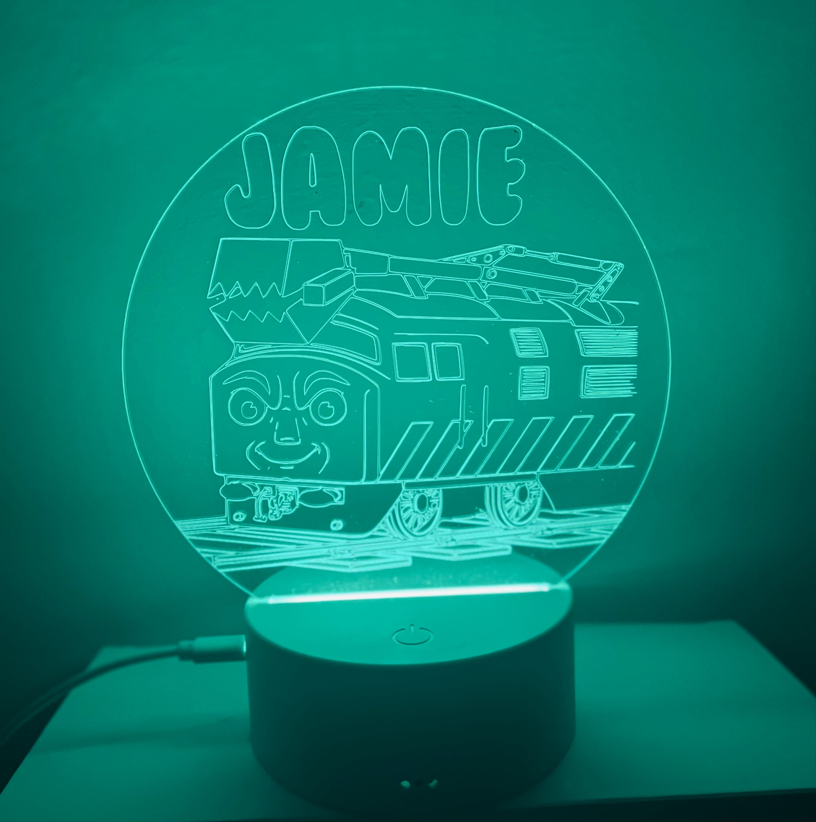 Diesel Train Themed LED Night Light - Comes Fully Personalised. Unique Gift Idea