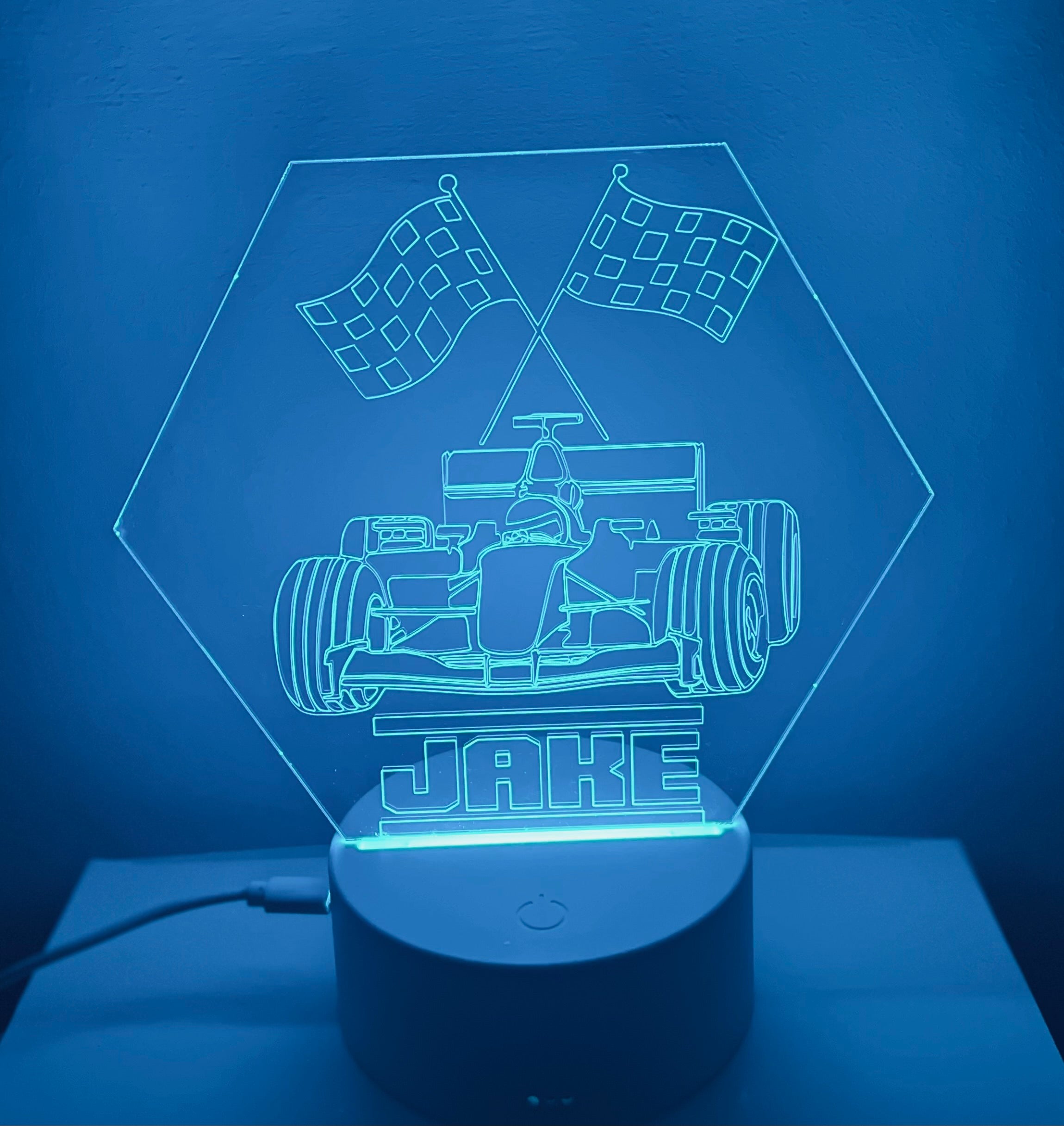 F1 Motor Racing Themed LED Night Light - Comes Fully Personalised. Unique Gift Idea