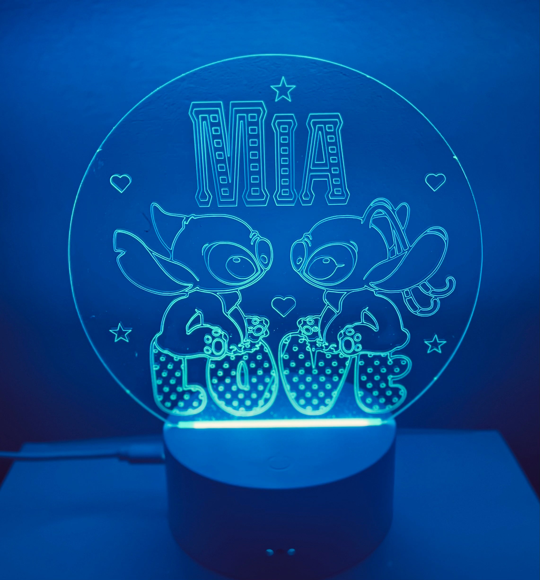 Stitch & Angel Themed LED Night Light - Comes Fully Personalised. Unique Gift Idea